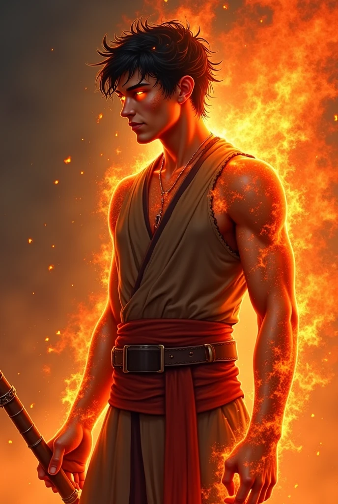 Photorealistic, masculine handsome male model, masculine Asian mix guy, mixed race, (angry:1.3), (young, 16 years old:1.5), ((best quality)), ((masterpiece)), (detailed), (barechested:1.4). Portrait of young Prince Zuko from "Avatar: The Last Airbender". portrait him with a strong square jawline, gaunt cheeks, and skinny face, shirtless, with attention to detail on his red burn scar on his eye, (yellow pupil eyes:1.4), (Tousled Top And Short Sides hairstyle), he is a pyromancer, fire bender.
