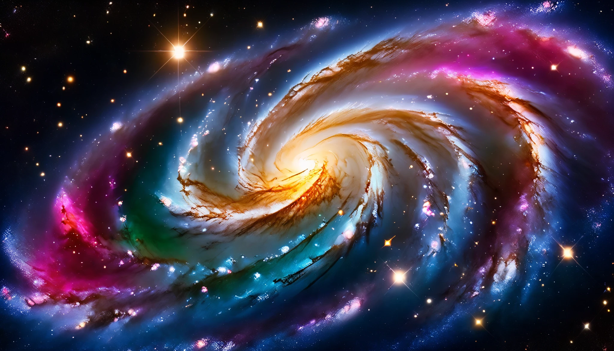 super high image quality, Ultra-Fine, High Quality , Spectacular Scenery ,Night Sky,8K quality, universe , starry sky full of stars々 々,(Two galaxies intersecting ), Spiral nebula and supermassive galaxy , Spiral galaxy with many rotations , 広大な暗黒universe , Colorful gaseous nebula,Infinite stars々々, Quasar shining in the distance ,Purple glowing nebula, green, red, gold, green, Silver, pink,plasma, Countless giant stars々.Another galaxy visible in the distance ,Magnificent galaxy with giant stars々々 visible ,Galaxy with 100 billion stars ,(Two galaxies intersecting ), cobalt green and ultramarine,