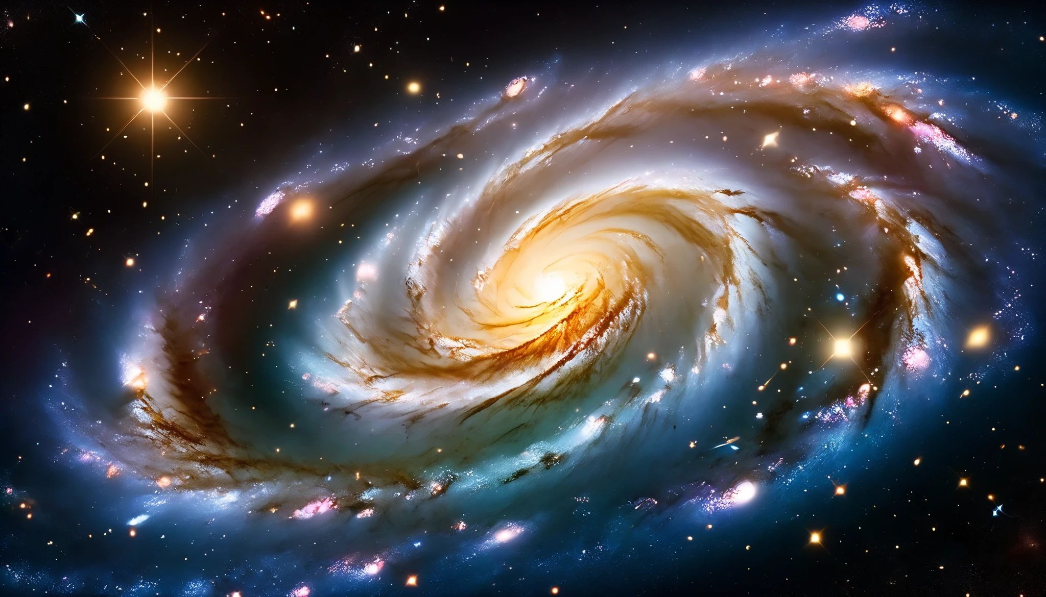 Triple overlapping ring-shaped nebula,The blue Milky Way,Nebula Fog, Digital Art by ,(Two galaxies intersect ),Gold Sparkle,Beautiful digital art, 4K high resolution digital art , Soft swirling magic energy,Magic Whirlwind,Dreamlike art, complex and glamorous anime CGI style 、 super high image quality, Ultra Fine, High Quality ,Spectacular views,Night Sky,8K quality, outer space ,Stars that fill the whole sky 々,View the galaxy from the front ,( Two galaxies cross to form an X shape ),Spiral nebula and supermassive galaxy, spiral galaxies with many turns , Vast Dark Universe , colorful gaseous nebulae,Infinite stars々, Quasars Shining in the Distance , Nebula shining in purple, blue, red, gold, green, silver, and pink,plasma, an uncountable number of huge stars.遠くに別の銀河 visible ,Massive stars in a spectacular galaxy々 visible ,A galaxy with 100 billion stars ,(Two galaxies intersect ), cobalt blue and ultramarine,