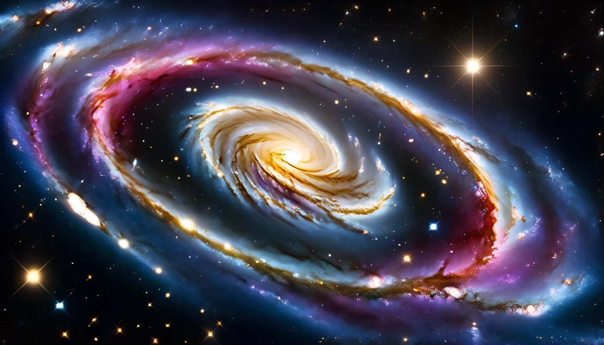 Triple overlapping ring-shaped nebula,The blue Milky Way,Nebula Fog, Digital Art by ,(Two galaxies intersect ),Gold Sparkle,Beautiful digital art, 4K high resolution digital art , Soft swirling magic energy,Magic Whirlwind,Dreamlike art, complex and glamorous anime CGI style 、 super high image quality, Ultra Fine, High Quality ,Spectacular views,Night Sky,8K quality, outer space ,Stars that fill the whole sky 々,View the galaxy from the front ,( Two galaxies cross to form an X shape ),Spiral nebula and supermassive galaxy, spiral galaxies with many turns , Vast Dark Universe , colorful gaseous nebulae,Infinite stars々, Quasars Shining in the Distance , Nebula shining in purple, blue, red, gold, green, silver, and pink,plasma, an uncountable number of huge stars.遠くに別の銀河 visible ,Massive stars in a spectacular galaxy々 visible ,A galaxy with 100 billion stars ,(Two galaxies intersect ), cobalt blue and ultramarine,