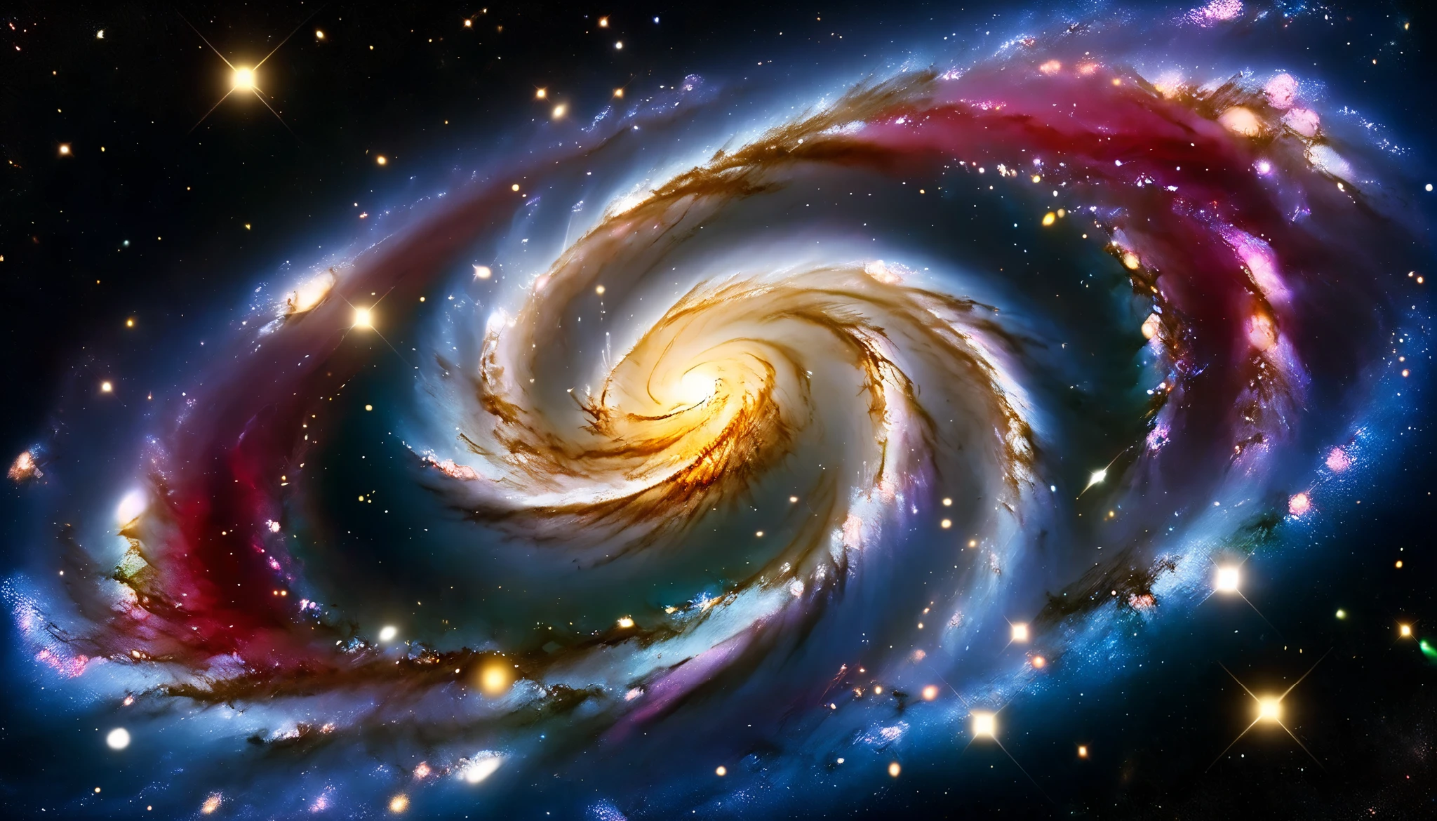 Triple overlapping ring-shaped nebula,The blue Milky Way,Nebula Fog, Digital Art by ,(Two galaxies intersect ),Gold Sparkle,Beautiful digital art, 4K high resolution digital art , Soft swirling magic energy,Magic Whirlwind,Dreamlike art, complex and glamorous anime CGI style 、 super high image quality, Ultra Fine, High Quality ,Spectacular views,Night Sky,8K quality, outer space ,Stars that fill the whole sky 々,View the galaxy from the front ,( Two galaxies cross to form an X shape ),Spiral nebula and supermassive galaxy, spiral galaxies with many turns , Vast Dark Universe , colorful gaseous nebulae,Infinite stars々, Quasars Shining in the Distance , Nebula shining in purple, blue, red, gold, green, silver, and pink,plasma, an uncountable number of huge stars.遠くに別の銀河 visible ,Massive stars in a spectacular galaxy々 visible ,A galaxy with 100 billion stars ,(Two galaxies intersect ), cobalt blue and ultramarine,