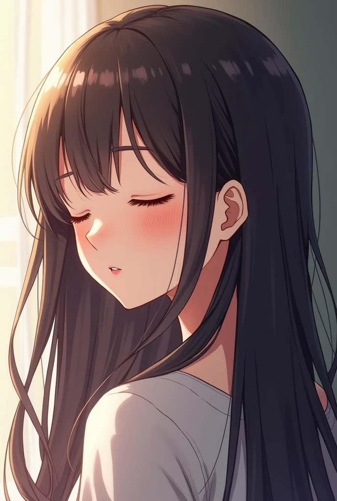 (High quality, High resolution, Fine details), kissing face, T-shirt, solo, curvy adult women, Close eyes, cat ears, blush, Sweat, Oily skin, Facing front, Focus on Face, soft lighting, warm color palette, cinematic composition, ethereal, Soft tones, shallow depth of field