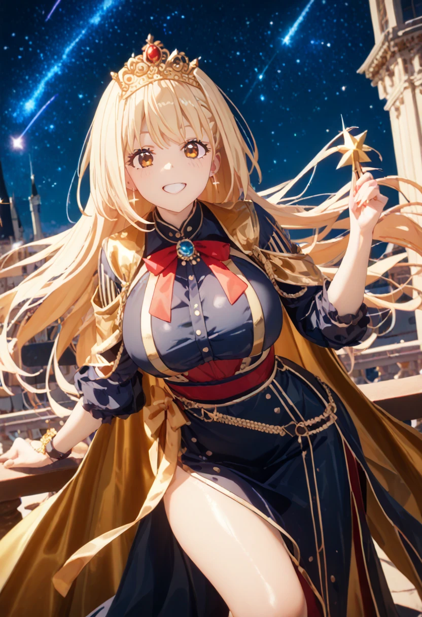 asuna,STAR, crown half up hairstyle,, large breasts, dusk, dusk sky, sunset,Open-air bath、Free Pose。Low - Angle、Looking up