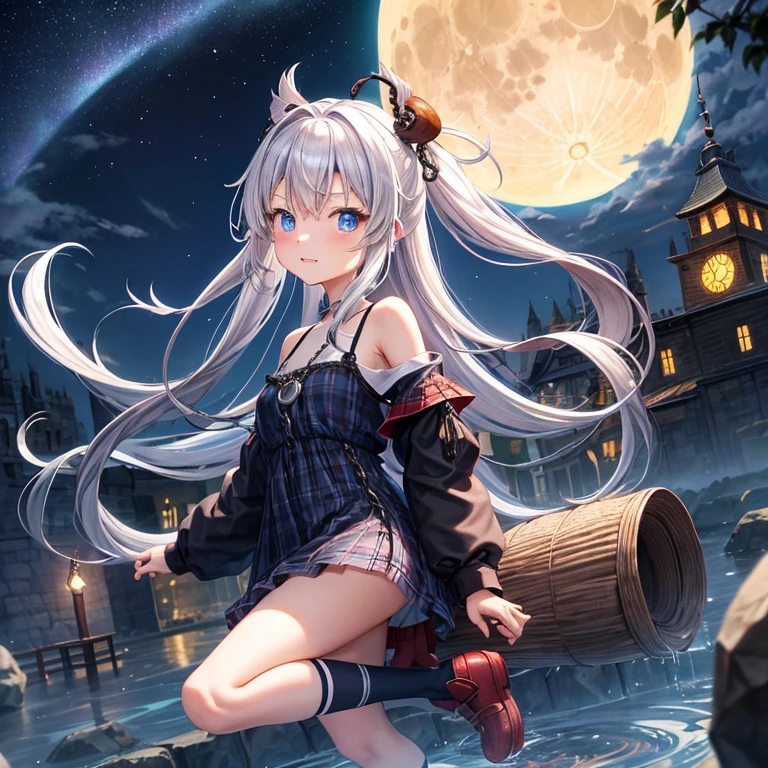 Rabbit-eared girl on the moon I'm going school uniform On the moon Space background Full body