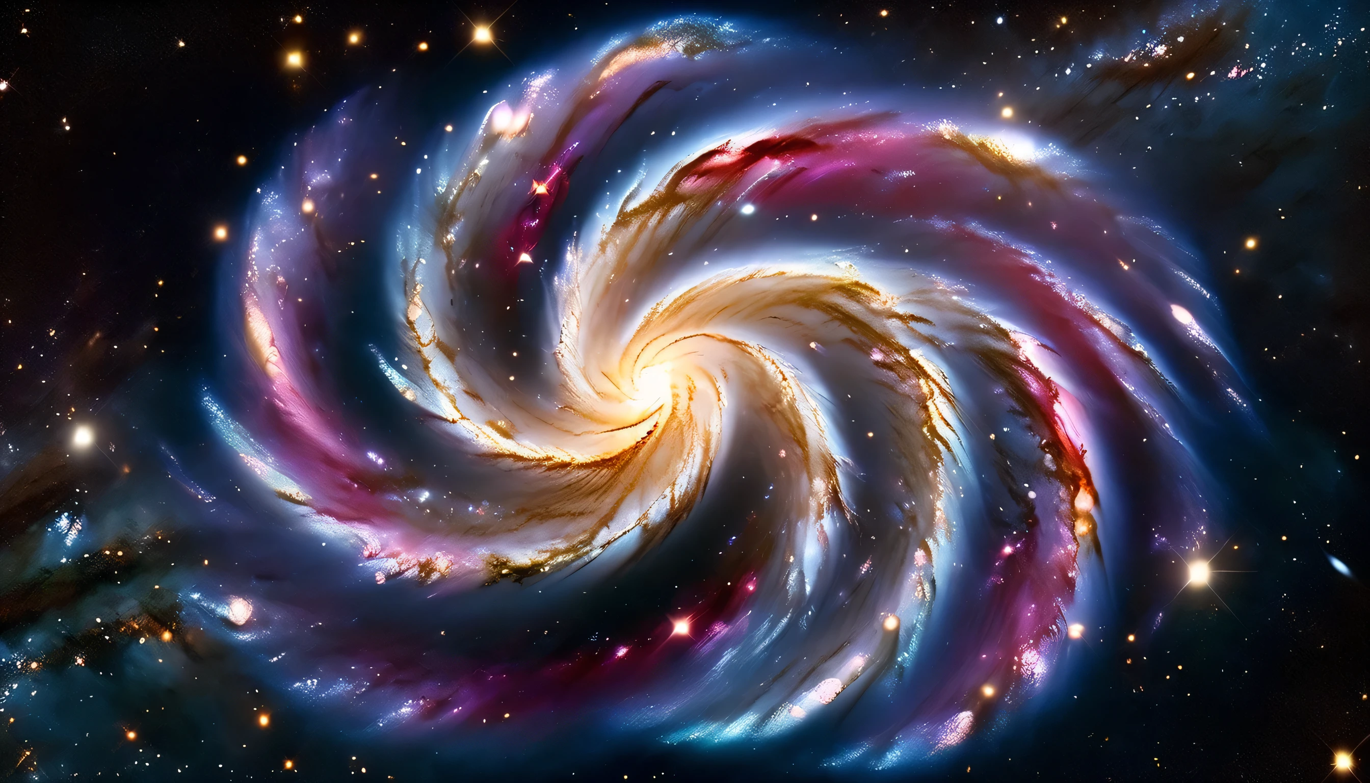 Triple overlapping ring-shaped nebula,The blue Milky Way,nebula fog, Digital Art by ,(Two galaxies intersect ),Gold Sparkle,Beautiful digital art, 4K high resolution digital art , Soft swirling magic energy,Magic Whirlwind,Dreamlike art, complex and glamorous anime CGI style 、 super high image quality, Ultra Fine, High Quality ,Spectacular views,Night Sky,8K quality, outer space ,Stars that fill the whole sky 々,View the galaxy from the front ,( Two galaxies cross to form an X shape ),Spiral nebula and supermassive galaxy, spiral galaxies with many turns , Vast Dark Universe , colorful gaseous nebulae,Infinite stars々, Quasars Shining in the Distance , Nebula shining in purple, blue, red, gold, green, Silver, and pink,plasma, an uncountable number of huge stars.Another galaxy visible in the distance ,Massive stars in a spectacular galaxy々 visible ,A galaxy with 100 billion stars ,(Two galaxies intersect ), cobalt blue and ultramarine,