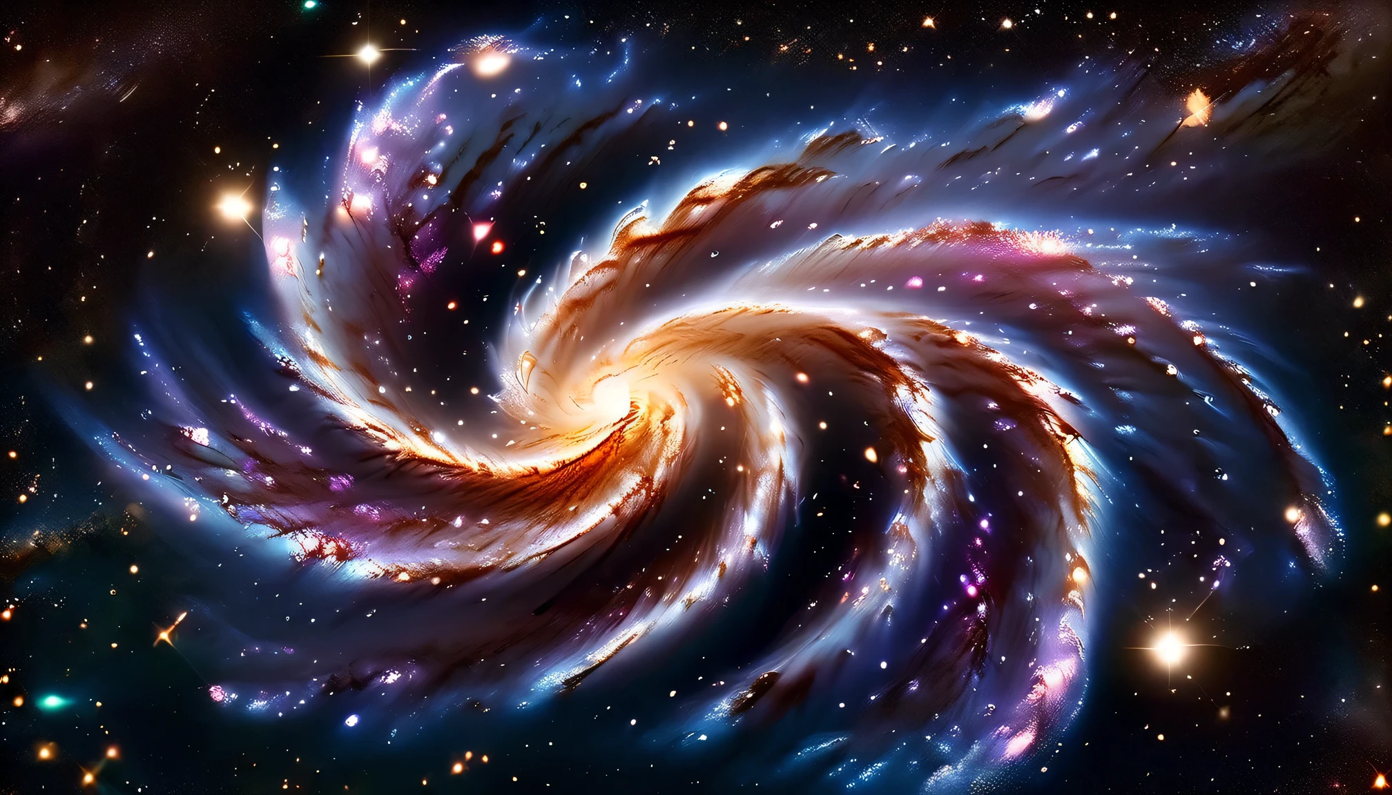 Triple overlapping ring-shaped nebula,The blue Milky Way,nebula fog, Digital Art by ,(Two galaxies intersect ),Gold Sparkle,Beautiful digital art, 4K high resolution digital art , Soft swirling magic energy,Magic Whirlwind,Dreamlike art, complex and glamorous anime CGI style 、 super high image quality, Ultra Fine, High Quality ,Spectacular views,Night Sky,8K quality, outer space ,Stars that fill the whole sky 々,View the galaxy from the front ,( Two galaxies cross to form an X shape ),Spiral nebula and supermassive galaxy, spiral galaxies with many turns , Vast Dark Universe , colorful gaseous nebulae,Infinite stars々, Quasars Shining in the Distance , Nebula shining in purple, blue, red, gold, green, Silver, and pink,plasma, an uncountable number of huge stars.Another galaxy visible in the distance ,Massive stars in a spectacular galaxy々 visible ,A galaxy with 100 billion stars ,(Two galaxies intersect ), cobalt blue and ultramarine,