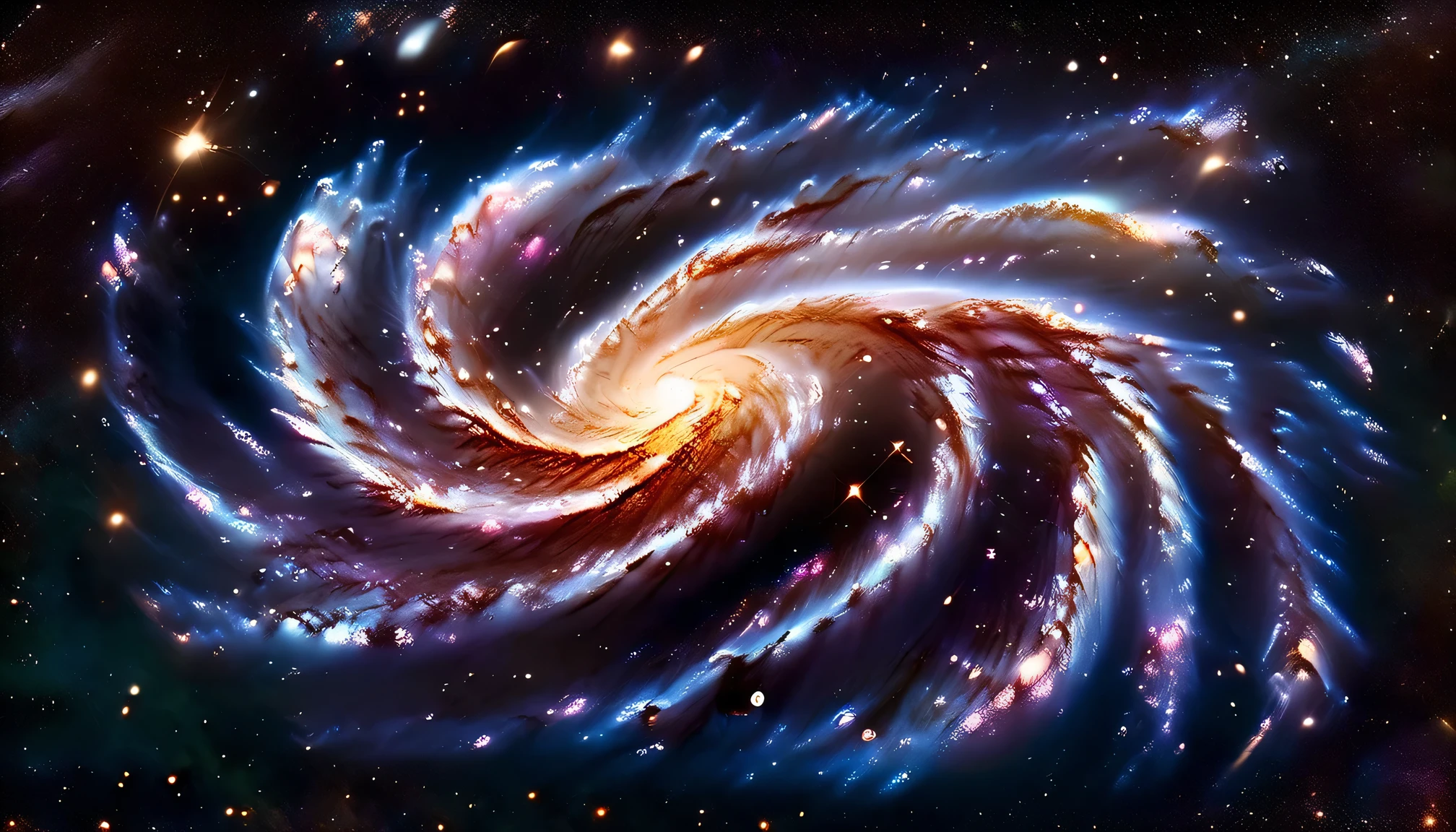 Triple overlapping ring-shaped nebula,The blue Milky Way,nebula fog, Digital Art by ,(Two galaxies intersect ),Gold Sparkle,Beautiful digital art, 4K high resolution digital art , Soft swirling magic energy,Magic Whirlwind,Dreamlike art, complex and glamorous anime CGI style 、 super high image quality, Ultra Fine, High Quality ,Spectacular views,Night Sky,8K quality, outer space ,Stars that fill the whole sky 々,View the galaxy from the front ,( Two galaxies cross to form an X shape ),Spiral nebula and supermassive galaxy, spiral galaxies with many turns , Vast Dark Universe , colorful gaseous nebulae,Infinite stars々, Quasars Shining in the Distance , Nebula shining in purple, blue, red, gold, green, Silver, and pink,plasma, an uncountable number of huge stars.Another galaxy visible in the distance ,Massive stars in a spectacular galaxy々 visible ,A galaxy with 100 billion stars ,(Two galaxies intersect ), cobalt blue and ultramarine,