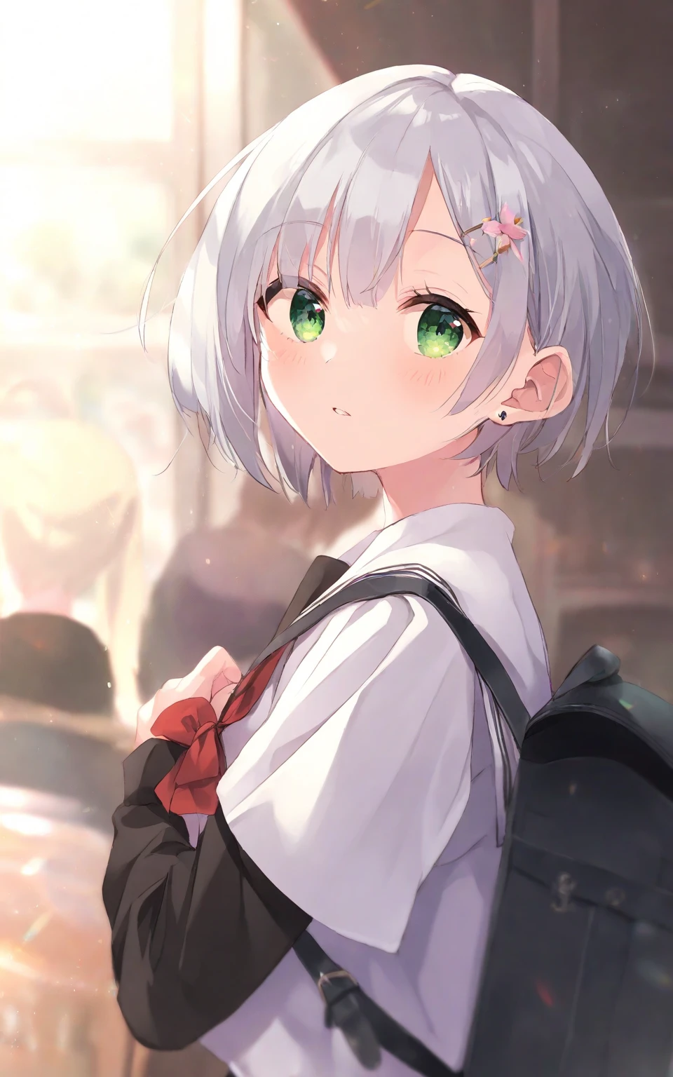  silver hair short hair、 elementary school students、 green eyes、Height: 130cm、We play games together at home