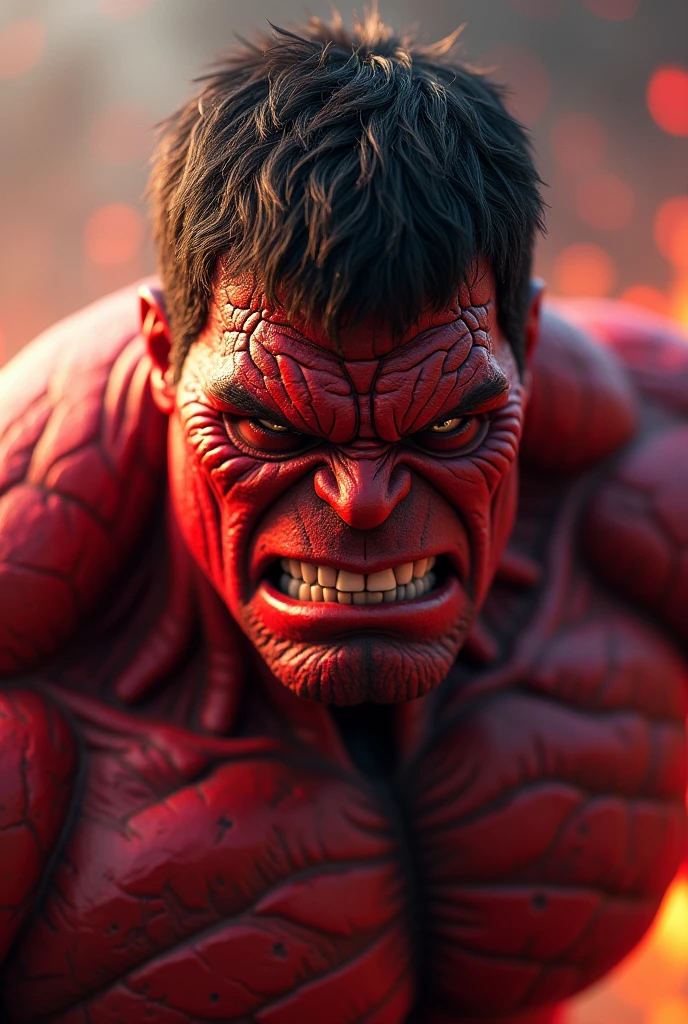 red hulk in fighting pose, cinematic