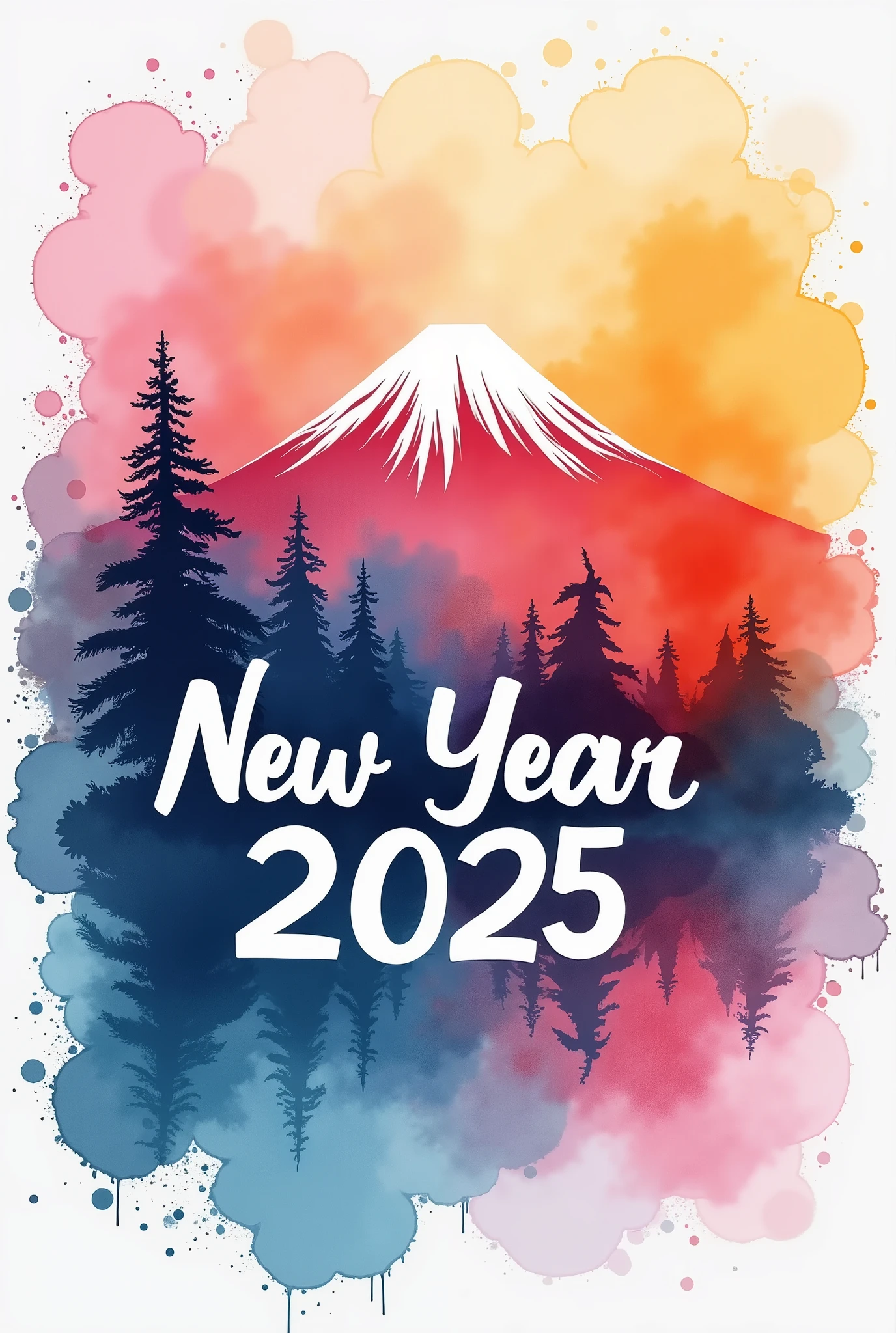 (masterpiece:1.2,EXCEPTIONAL QUALITY  ,Mirror Finish  ,  CINEMATIC EXPERIENCE  ,  BEST ILLUSTRATIONS:2.0),  ultra high definition ,  very detailed ,8k,16k, wallpaper,(  New Year's poster  :2.0),(watercolor),( cute illustrations :2.0),("NEW YEAR 2025"Write the text of:2.0),( abstract and cute illustrations:2.0),( cute illustrations  of Mt. Fuji:2.0),(  minimalist:2.0),(  simple design  :2.0)