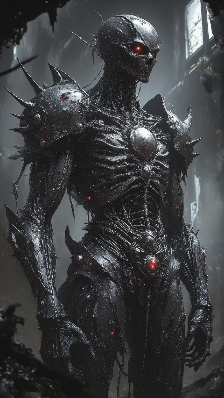 Biopunk artificial intelligence dragonman，Shabby black shorts，Liquid spills from the crotch，Red-black skin，nakeness，Strong，Chemical and biological weapons，drools，Sharp claws，Lower body outflow fluid