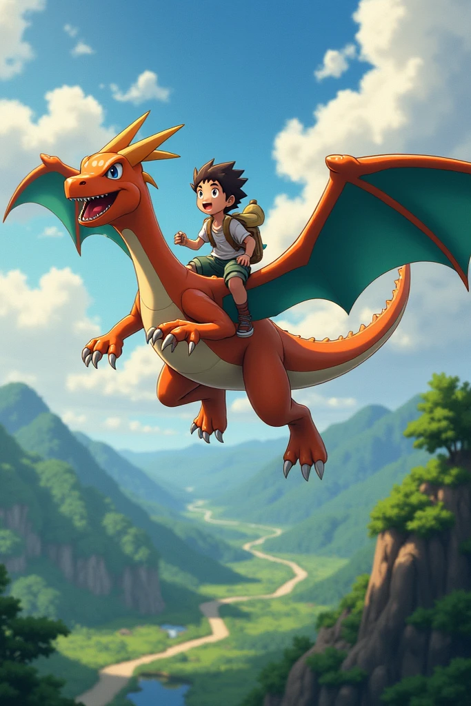 Pokemon Charizard Ride Boy riding Charizard - SeaArt AI
