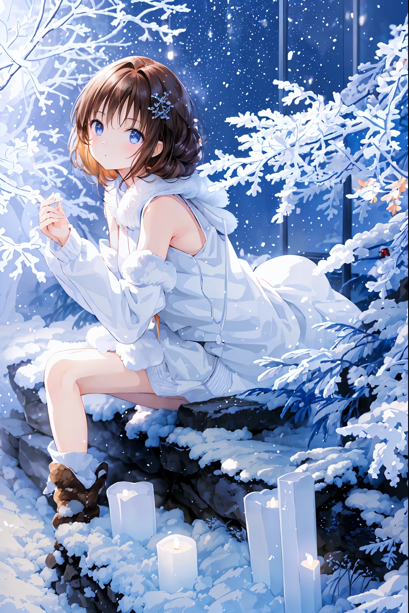 Winter clothes、Red coat、Bare legs、( top quality ,Masterpiece:1.3, Ultra-fine ),( very detailed, caustics,8k),( realistic :1.4,RAW shooting),18 years old, Japanese , cute, カメラを見て笑faceで ,( face :1.2),( faceクローズアップ :1.2),(Low position:1.3),( low angle:1.4), brown hair, Shortcut , slender beauty , messy hair,Cityscape, brown hair, Shortcut , Unkempt Hair ,Short braided hair,Neat, slender beautiful woman,Correct posture,Small chest, Beautiful Legs, Enchanting gray-blue eyes are shining like stars,Droopy eyes, bright color, beautiful eyes,繊細な笑face,Textured Skin, Best Quality at its Best , gentle and beautiful woman , anime style、