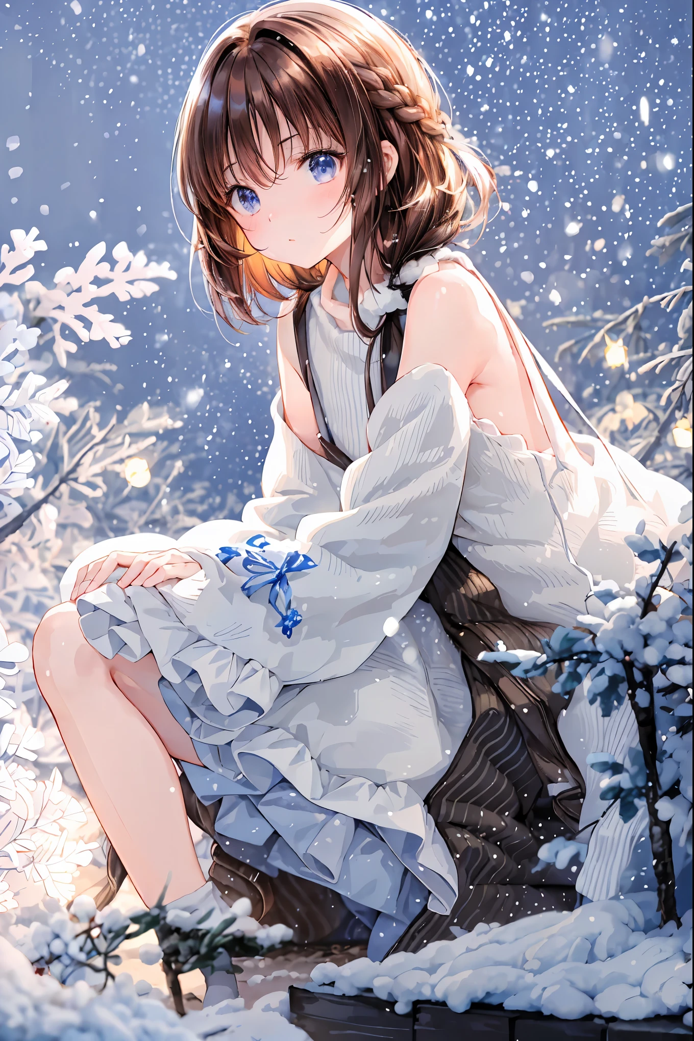 Winter clothes、Red coat、Bare legs、( top quality ,Masterpiece:1.3, Ultra-fine ),( very detailed, caustics,8k),( realistic :1.4,RAW shooting),18 years old, Japanese , cute, カメラを見て笑faceで ,( face :1.2),( faceクローズアップ :1.2),(Low position:1.3),( low angle:1.4), brown hair, Shortcut , slender beauty , messy hair,Cityscape, brown hair, Shortcut , Unkempt Hair ,Short braided hair,Neat, slender beautiful woman,Correct posture,Small chest, Beautiful Legs, Enchanting gray-blue eyes are shining like stars,Droopy eyes, bright color, beautiful eyes,繊細な笑face,Textured Skin, Best Quality at its Best , gentle and beautiful woman , anime style、