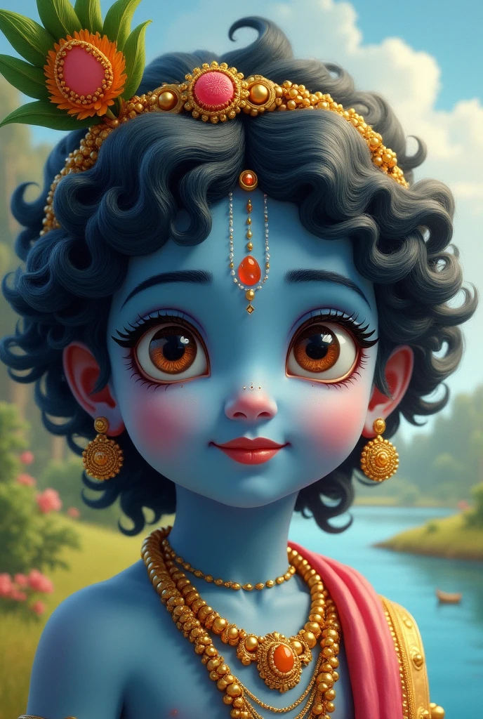 Krishna photo , moyur pankh photo ,pink colour animated , smile 