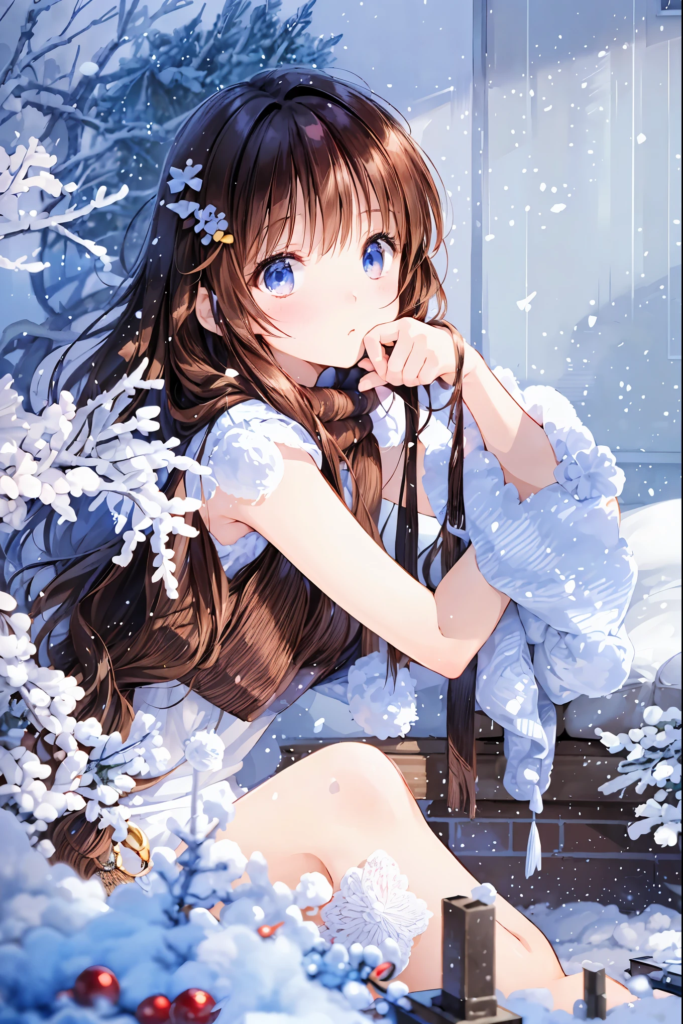 Winter clothes、Red coat、Bare legs、(     top quality ,Masterpiece:1.3,     Ultra-fine ),(      very detailed,      caustics,8k),(      realistic :1.4,RAW shooting),18 years old,      Japanese      ,      cute,  カメラを見て笑faceで   ,(     face    :1.2),(     faceクローズアップ  :1.2),(Low position:1.3),(      low angle:1.4),    brown hair，      Shortcut ，      slender beauty      ，      messy hair，Cityscape，   brown hair， Shortcut ， Unkempt Hair ，Short braided hair，Neat， slender beautiful woman，Correct posture，Small chest， Beautiful Legs， Enchanting gray-blue eyes are shining like stars，Droopy eyes， bright color, beautiful eyes,繊細な笑face,Textured Skin, Best Quality at its Best , gentle and beautiful woman , anime style､