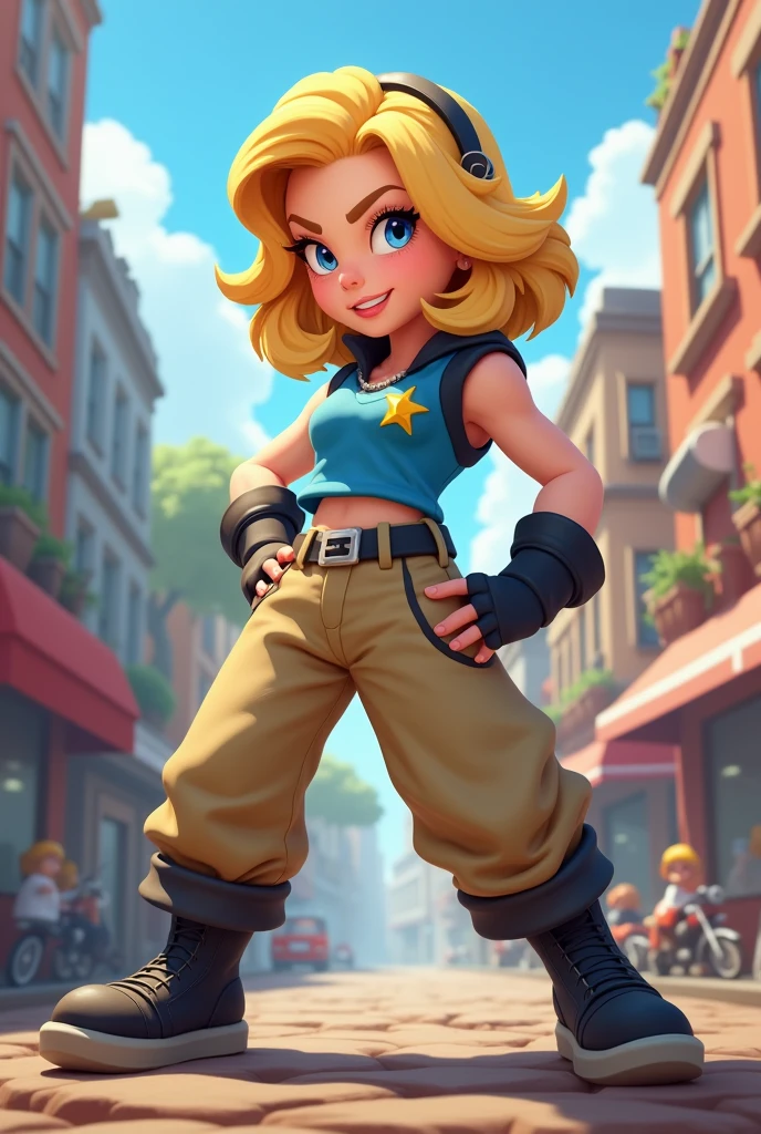 Cree une photographie realiste de piper blonde dans brawlstars
