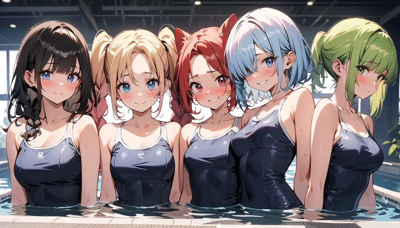 Masterpiece, highest quality, high resolution background, bright and beautiful atmosphere, 2 girls (, 1 short-tempered round face), 1 child) (hair, surface effects), small breasts, sports club, wiping sweat A girl taking water from a tumbler, her face turned slightly upwards, muscle training equipment lined up, "deltamon_sdXL :0.73) >Deltamon"