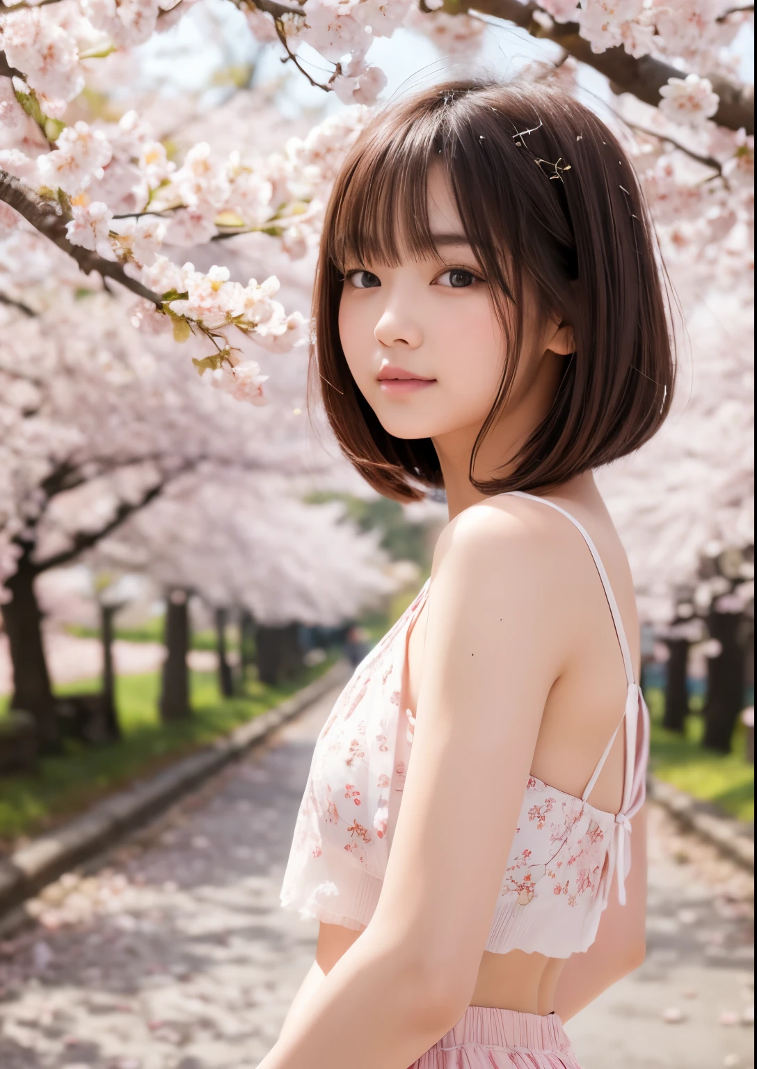 masterpiece, 4k, Bokeh, beautiful face, (multiple girls:1.4), Harem, group photo, Cat ear, medium bob hair, Pink , looking at the viewer, cherry blossoms, Upper body shot,