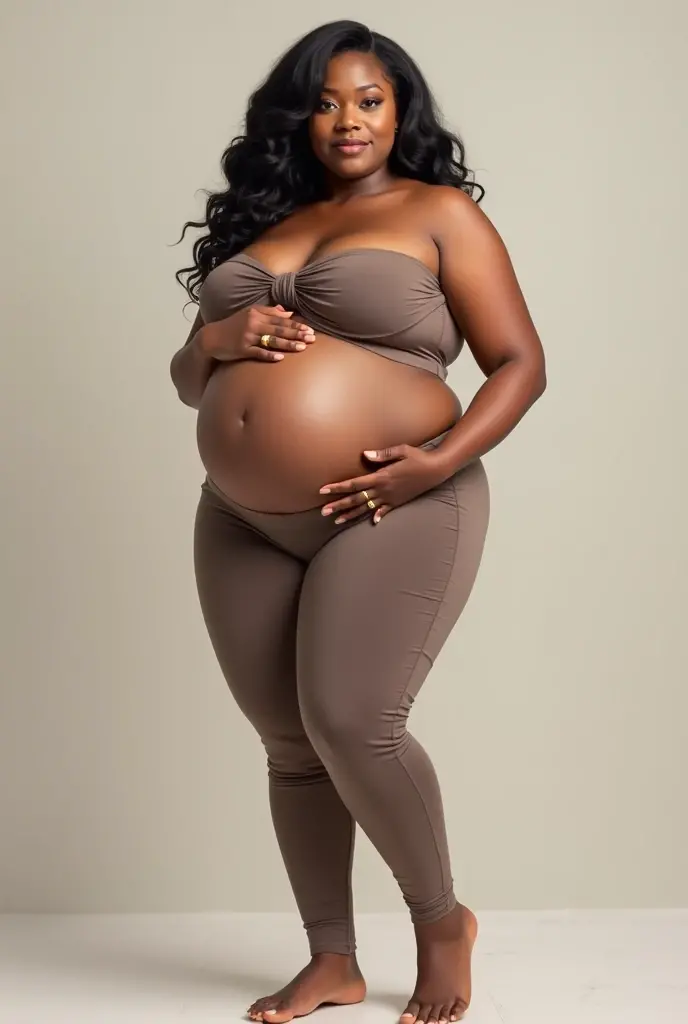 Photorealistic:1.2, 8K, UHD, a portrait photograph of a slightly chubby mature african woman, pregnant, completely naked, looking at camera, standing streight in front of camera with spread legs, showing hairy pussy, very short hair, double sided mastectomy