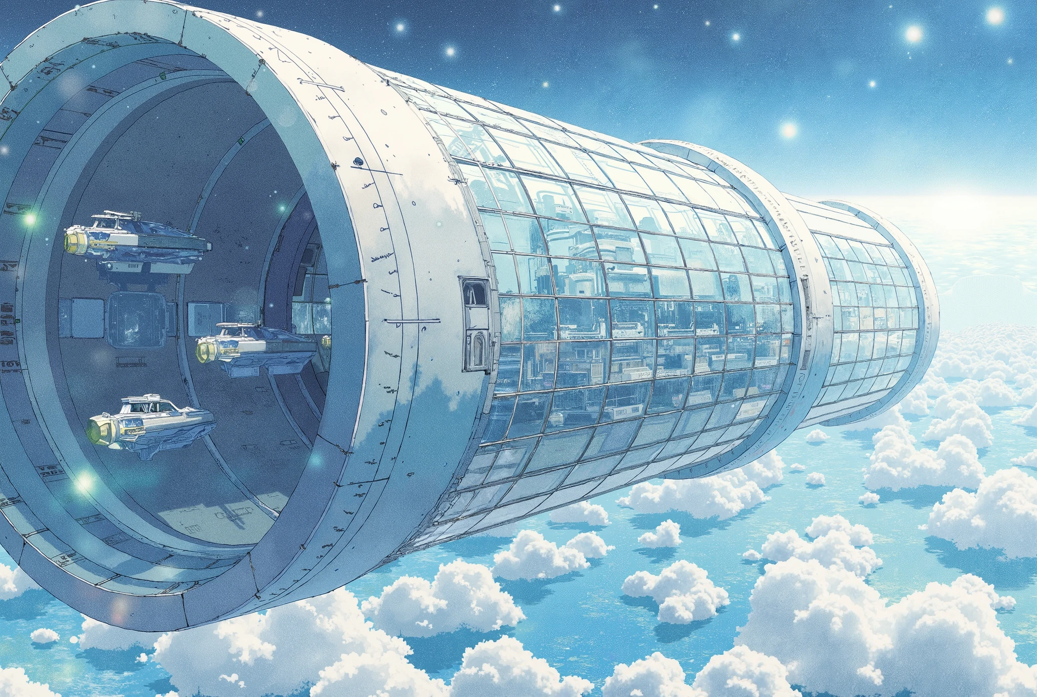 (Masterpiece:1.2,  top quality,  ultra high definition,  very detailed,  BEST ILLUSTRATIONS),8k,16k,wallpaper,space colony,,(Cylinder-shaped glass-walled space colony :2.0),(people類が増えすぎたpeople口を宇宙に移民させるようになって半世紀が過ぎた:2.0),(地球の周りの発達したpeople工都市はpeople類の第二の故郷となり、peopleはそこで子を産み、Raising 、 died :2.0),( Space Century 0078 :2.0),( Space Colony Side 3 called the Principality of Zeon :2.0),( The Principality of Zeon challenged the Earth Earth Federal Government to the War of Independence :2.0),(地球連邦とジオン公国の総people口は半分を死にいたらしめた:2.0),(people々was terrified by his own actions.:2.0),(The background is Earth and outer space:2.0),( and express the huge feeling of the cylinder-shaped Space Colony with depiction from below :2.0),(watercolor)
