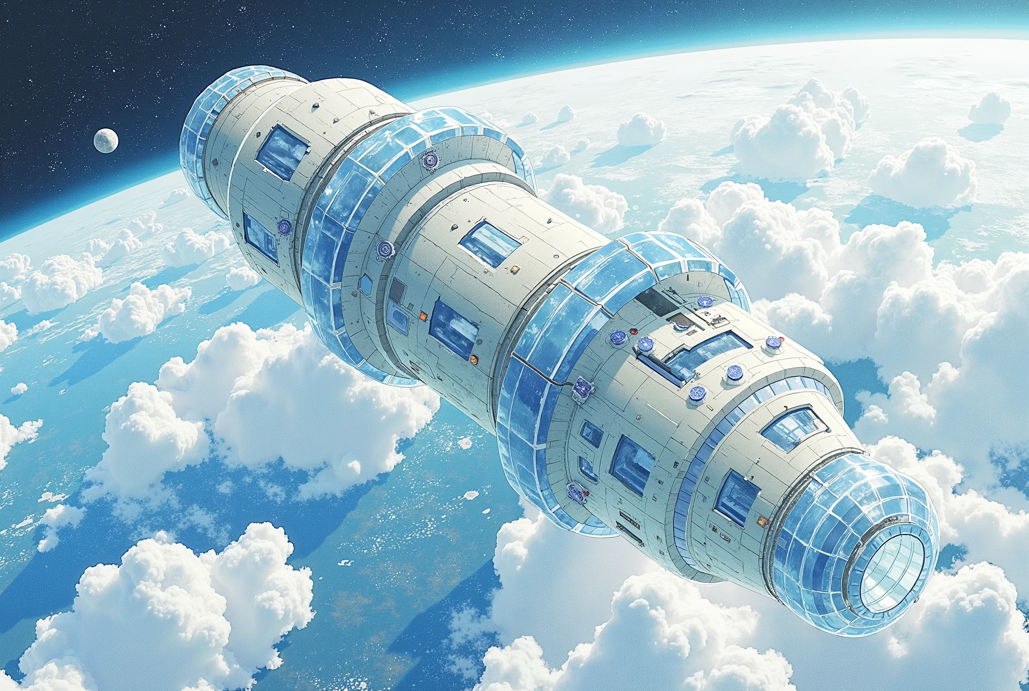 (Masterpiece:1.2,  top quality,  ultra high definition,  very detailed,  BEST ILLUSTRATIONS),8k,16k,wallpaper,space colony,,(Cylinder-shaped glass-walled space colony :2.0),(people類が増えすぎたpeople口を宇宙に移民させるようになって半世紀が過ぎた:2.0),(地球の周りの発達したpeople工都市はpeople類の第二の故郷となり、peopleはそこで子を産み、Raising 、 died :2.0),( Space Century 0078 :2.0),( Space Colony Side 3 called the Principality of Zeon :2.0),( The Principality of Zeon challenged the Earth Earth Federal Government to the War of Independence :2.0),(地球連邦とジオン公国の総people口は半分を死にいたらしめた:2.0),(people々was terrified by his own actions.:2.0),(The background is Earth and outer space:2.0),( and express the huge feeling of the cylinder-shaped Space Colony with depiction from below :2.0),(watercolor)
