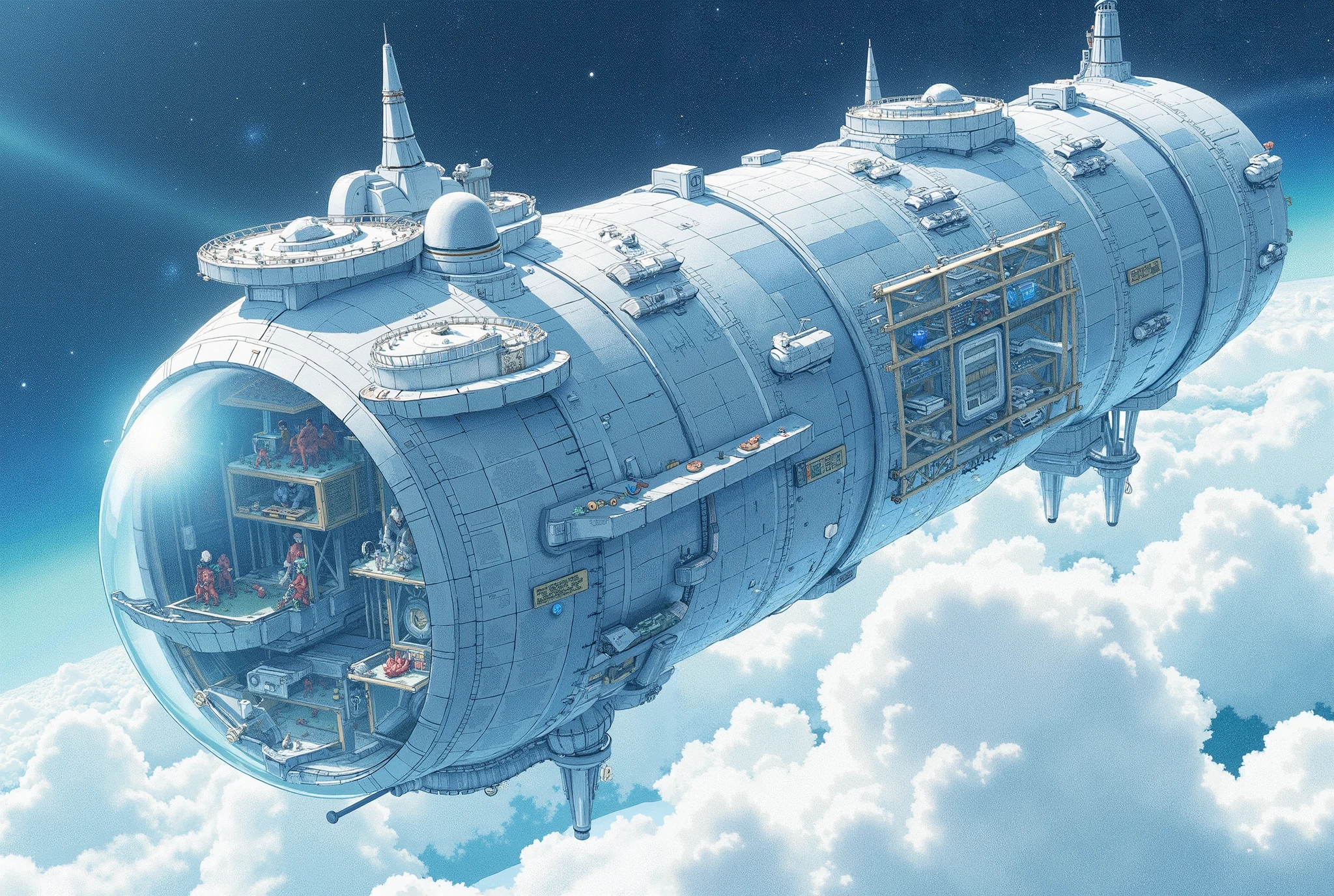 (Masterpiece:1.2,  top quality,  ultra high definition,  very detailed,  BEST ILLUSTRATIONS),8k,16k,wallpaper,space colony,,(Cylinder-shaped glass-walled space colony :2.0),(people類が増えすぎたpeople口を宇宙に移民させるようになって半世紀が過ぎた:2.0),(地球の周りの発達したpeople工都市はpeople類の第二の故郷となり、peopleはそこで子を産み、Raising 、 died :2.0),( Space Century 0078 :2.0),( Space Colony Side 3 called the Principality of Zeon :2.0),( The Principality of Zeon challenged the Earth Earth Federal Government to the War of Independence :2.0),(地球連邦とジオン公国の総people口は半分を死にいたらしめた:2.0),(people々was terrified by his own actions.:2.0),(The background is Earth and outer space:2.0),( and express the huge feeling of the cylinder-shaped Space Colony with depiction from below :2.0),(watercolor)
