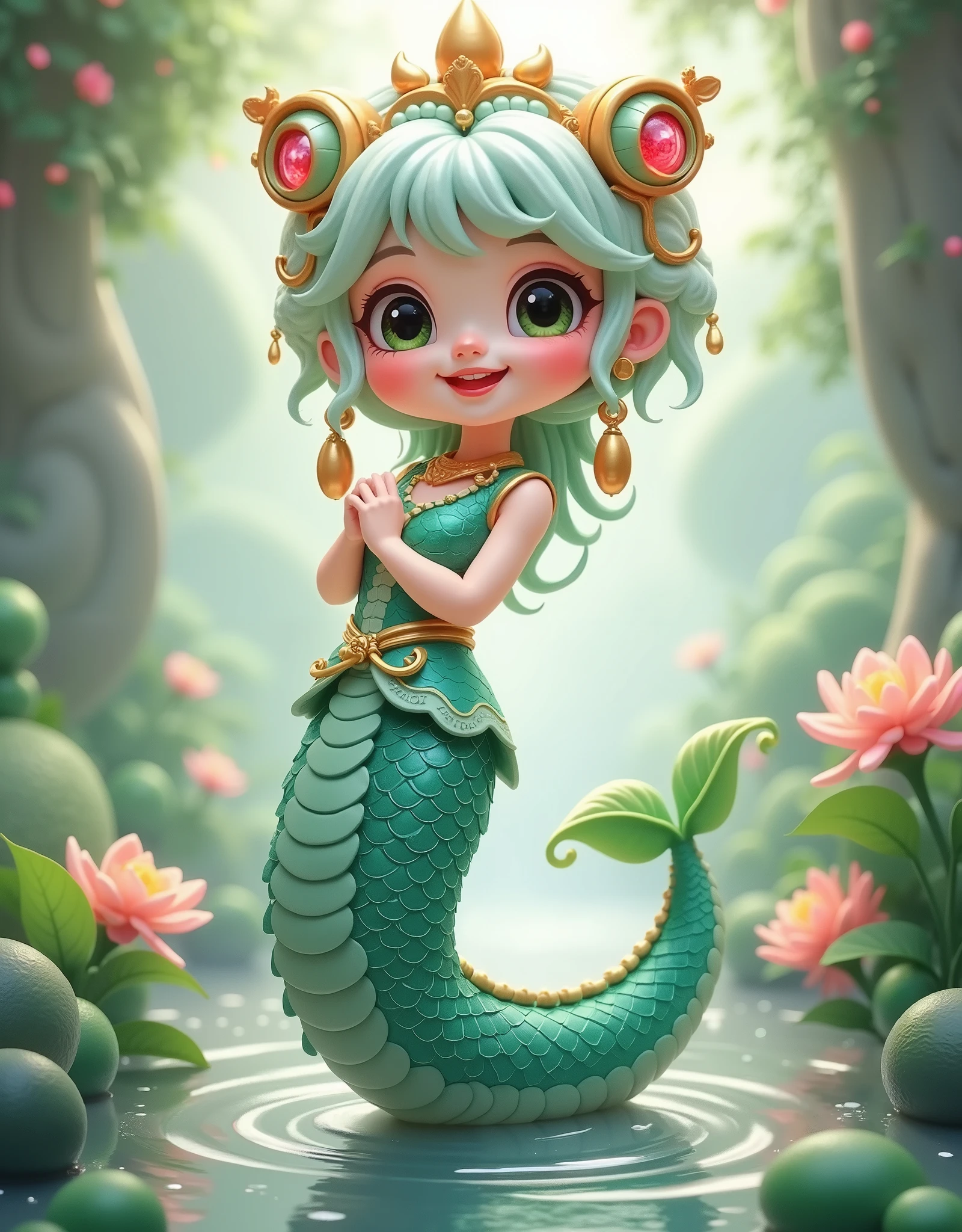 ( masterpiece, best quality:1.2), 1Snake girl , Mermaid,unique ,cute,hand, Chinese style,(((Lion hat:1.5)))
