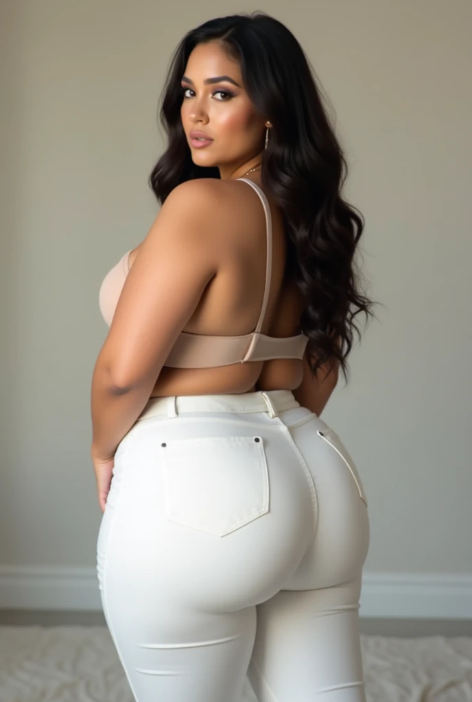 (UHD, retina, masterpiece, award-winning, accurate, anatomically correct, textured skin, super detail, high details, high quality, best quality, high res, 1080P, HD, 4K, 8k, 16k, hyper-realistic), Photo shot from side, LONG SHOT, (back_view, photo from behind), shot focused on high heels, Dolce & Gabbana Stiletto Heels, (masterpiece, award-winning,16k, highly detailed, ultra realistic), gorgeous 1woman, perfect face, detail eyes, looking over her shoulder, looking_at_viewer, ((hourglass body shape)), (narrow waist), ((massive booty)), ((wide hips)), muscular gluteus maximus, thick thighs, thick legs, toned legs, toned calves, sexy muscular body, ((plaid skirt, white panties, wearing a librarian outfit)), arousing cameltoe, , (shinny skin), ultra realistic skin, ultra-detailed texture, lifelike texture, vivid long French braid, hoop earrings, (standing pose), powerful standing posture, ((head-to-toe view)), arched back, imposing presence, sexy, digital photography, long shot, award-winning photo capture, RAW photo, long shot, best quality, ultra-detailed, UHD, DSLR, soft lighting, best quality, dull blurred background, minimal background, ((More Detail, enhance_all, fix_everything)), Enhance,
