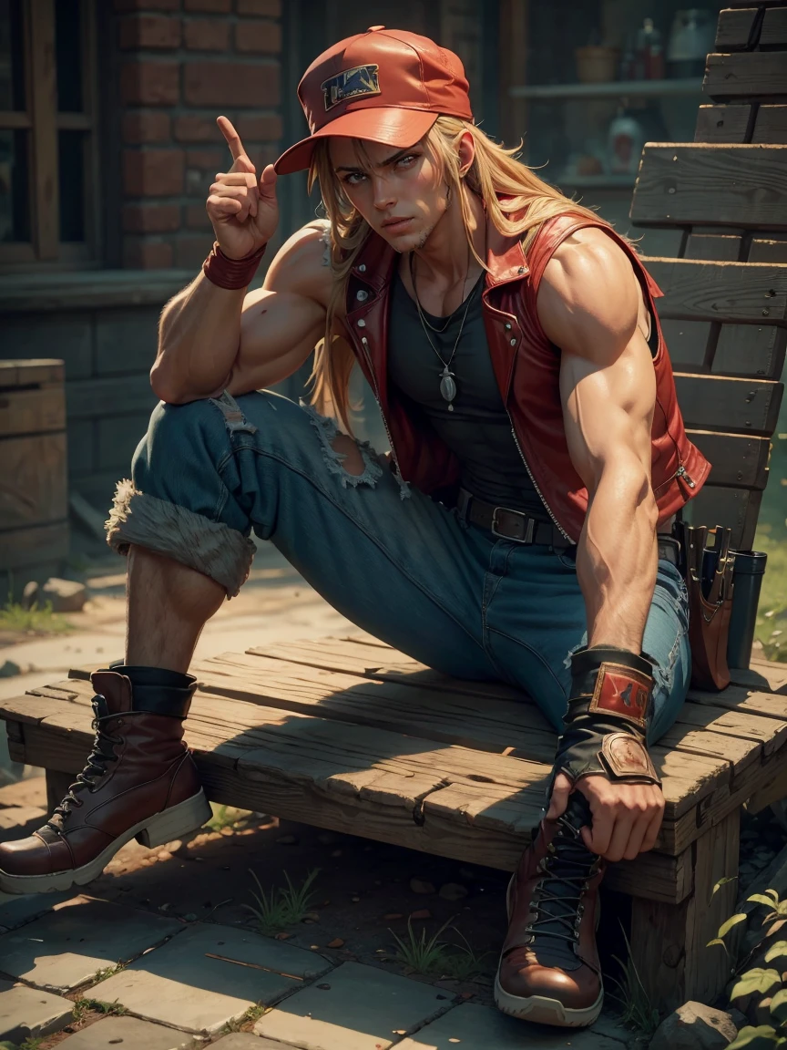 Terry Bogard, Characters from The Legend of the Hungry Wolf,   high resolution on the bench , 4K