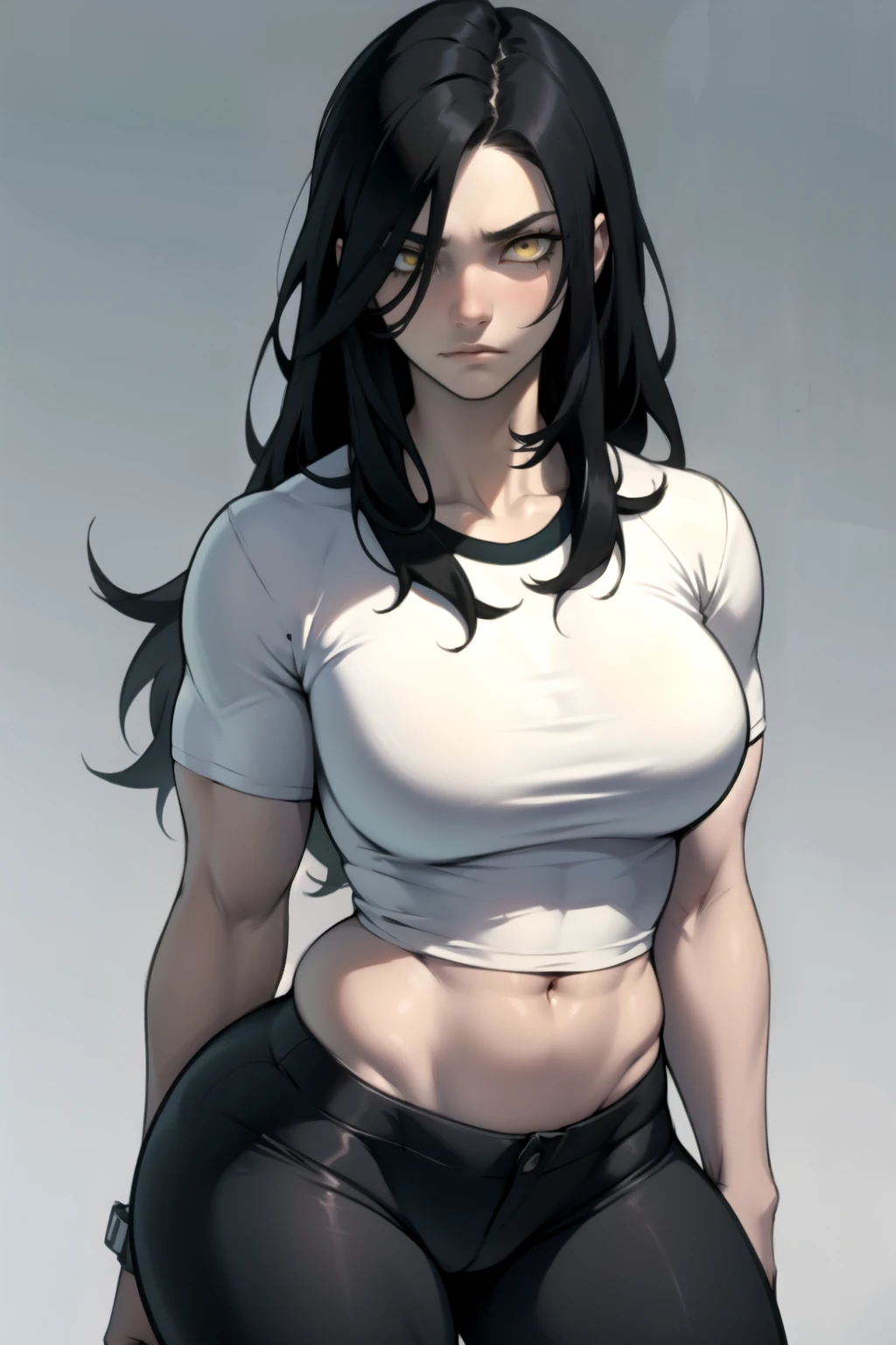 1 girl muscular pale skin muscular muscular muscular black hair yellow eyes huge breasts muscular muscular long hair long hair long hair long hair long hair long hair long hair long hair huge breasts long hair long hair long hair long hair muscular muscular long long long long long long long long long tight shirt tight pants full body from above