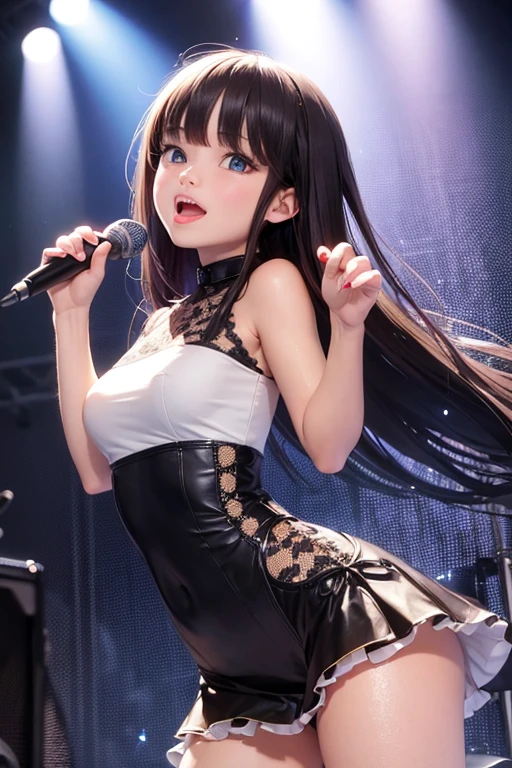 Masterpiece, 4k, Bokeh, beautiful face, (Singer idle:1.6), (Idle costume:1.4), (Cat ears:1.3), From below,