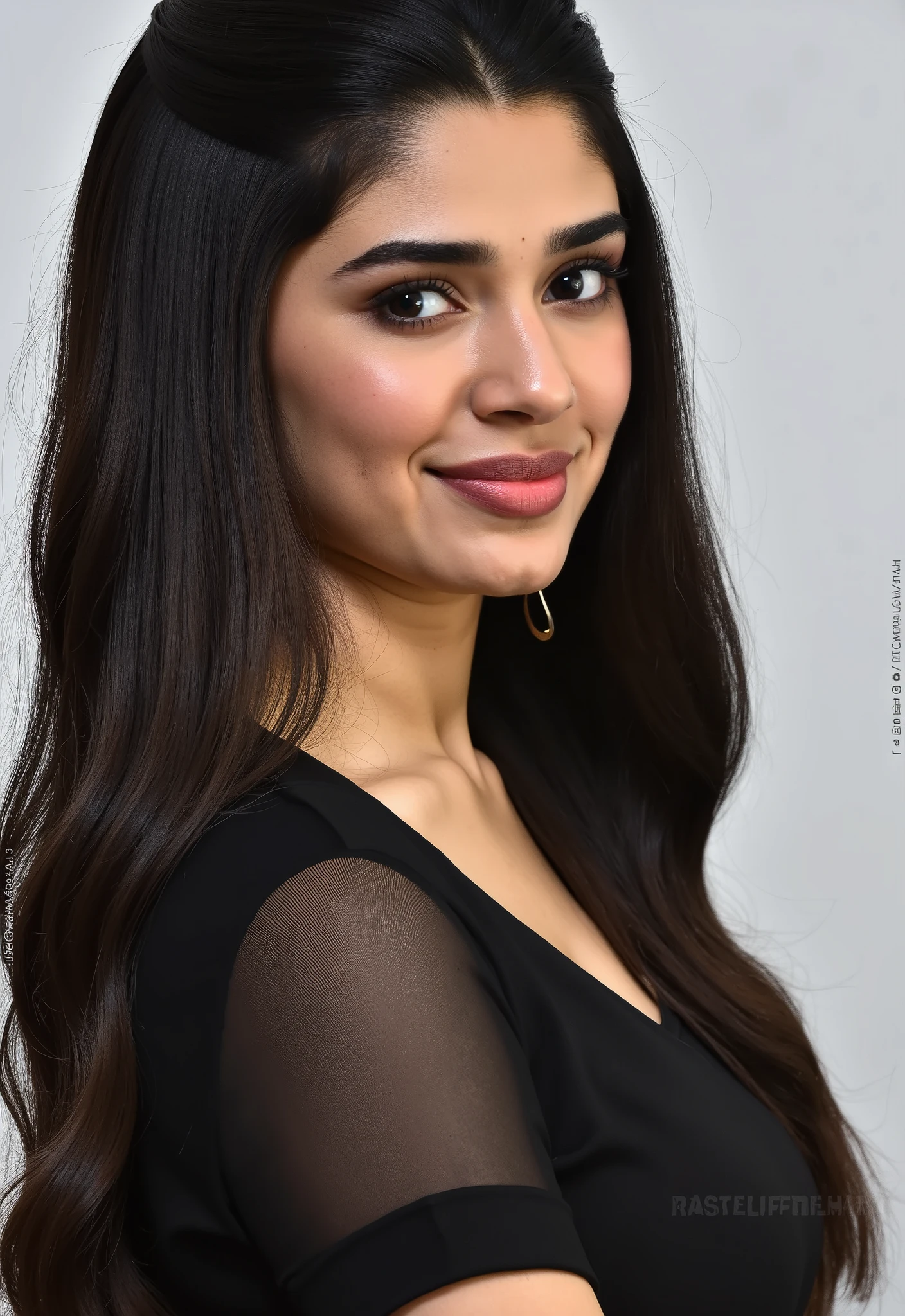 best quality,8k, Detailed facial depictions, Detailed eye description, Brown hair(long wavyhair),1girl, Solo, High Resolution, Masterpiece, Anatomically Correct, Accurate, Best Quality, Award Winning, Detail, Damaged, Detail, HD, High Details, Quality, High Quality, Super Detailed, Retina, UHD, Textured Skin, Long Hair, , having big  in black tight tshirt 