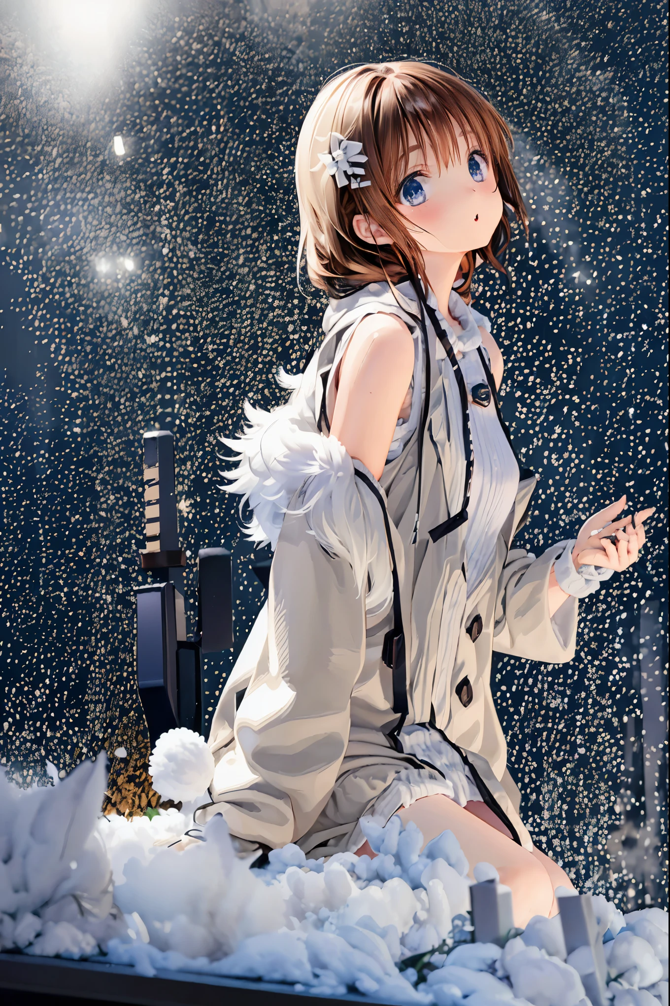 Winter clothes、Red coat、Bare legs、( top quality ,Masterpiece:1.3, Ultra-fine ),( very detailed, caustics,8k),( realistic :1.4,RAW shooting),18 years old, Japanese , cute, カメラを見て笑faceで ,( face :1.2),( faceクローズアップ :1.2),(Low position:1.3),( low angle:1.4), brown hair, Shortcut , slender beauty , messy hair,Cityscape, brown hair, Shortcut , Unkempt Hair ,Short braided hair,Neat, slender beautiful woman,Correct posture,Small chest, Beautiful Legs, Enchanting gray-blue eyes are shining like stars,Droopy eyes, bright color, beautiful eyes,繊細な笑face,Textured Skin, Best Quality at its Best , gentle and beautiful woman , anime style、