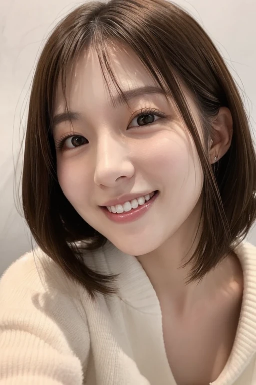 mature girlfriend 、 facing the front、 close-up face 、 clear 、virgin、28 years old、 wavy shoulder length hair 、Double teeth、 bright 、 Japanese 、Completely 、 realistic feel