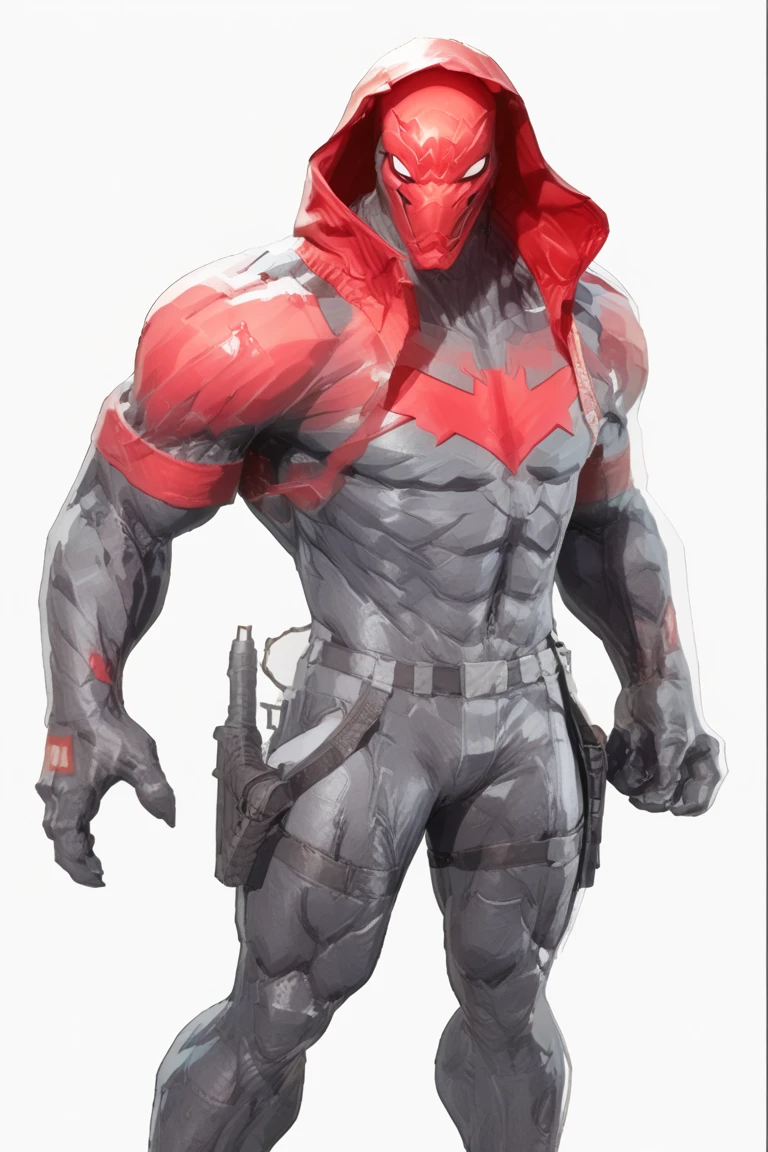 Crimson Venom’s suit is a blend of Jason’s Red Hood armor and the organic, fluid texture of the symbiote. The outfit features:
	•	A dark red and black color scheme with a glowing crimson spider-emblem across the chest.
	•	A sleek, helmet-like mask with sharp edges and glowing white eyes, resembling Red Hood’s iconic look but fused with the symbiote’s menacing design.
	•	Tendrils that ripple and move across the suit, ready to transform into weapons or shields.