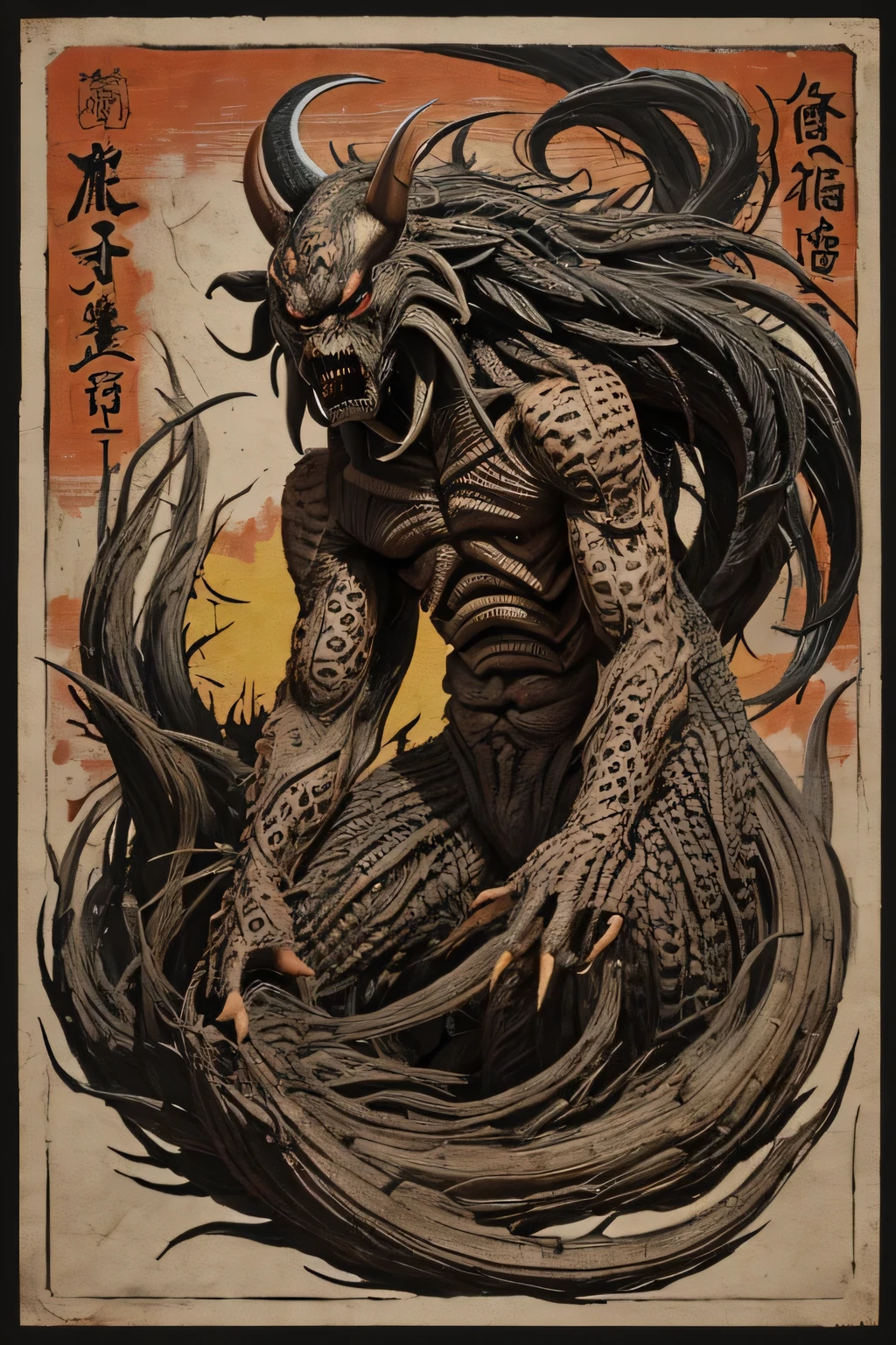 (( Darkness)), ((A large number of beast-like monsters)), ((Jumpscare)), outline warm color, ((festival)), ((Chojugiga)), ((Shihon Bokuga)), antique, (personality personification ), (Ink painting), ( Black and White Art ), (Old paper style illustration), (Hunting Painting Style, Little Monster , Old performance, Variation pointillism, flat illustration , creepy, ((Horror elements)), ( creepy) worldview, ( Primitive art ), outline warm color, are styled like old picture scrolls, Old stage, Ancient mural style, Japanese Yokai, huge body