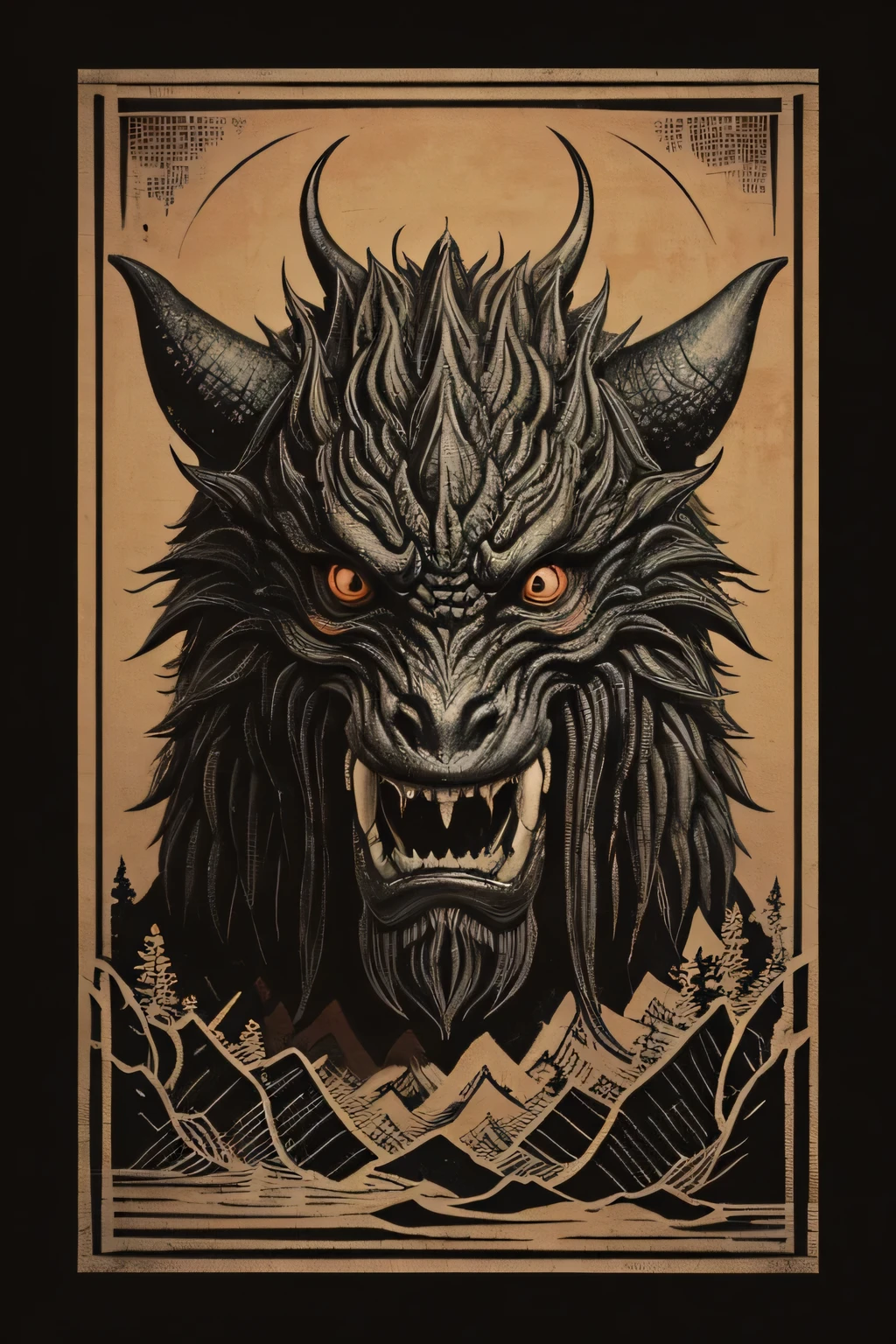 (( Darkness)), ((A large number of beast-like monsters)), ((Jumpscare)), outline warm color, ((festival)), ((Chojugiga)), ((Shihon Bokuga)), antique, (personality personification ), (Ink painting), ( Black and White Art ), (Old paper style illustration), (Hunting Painting Style, Little Monster , Old performance, Variation pointillism, flat illustration , creepy, ((Horror elements)), ( creepy) worldview, ( Primitive art ), outline warm color, are styled like old picture scrolls, Old stage, Ancient mural style, Japanese Yokai, huge body