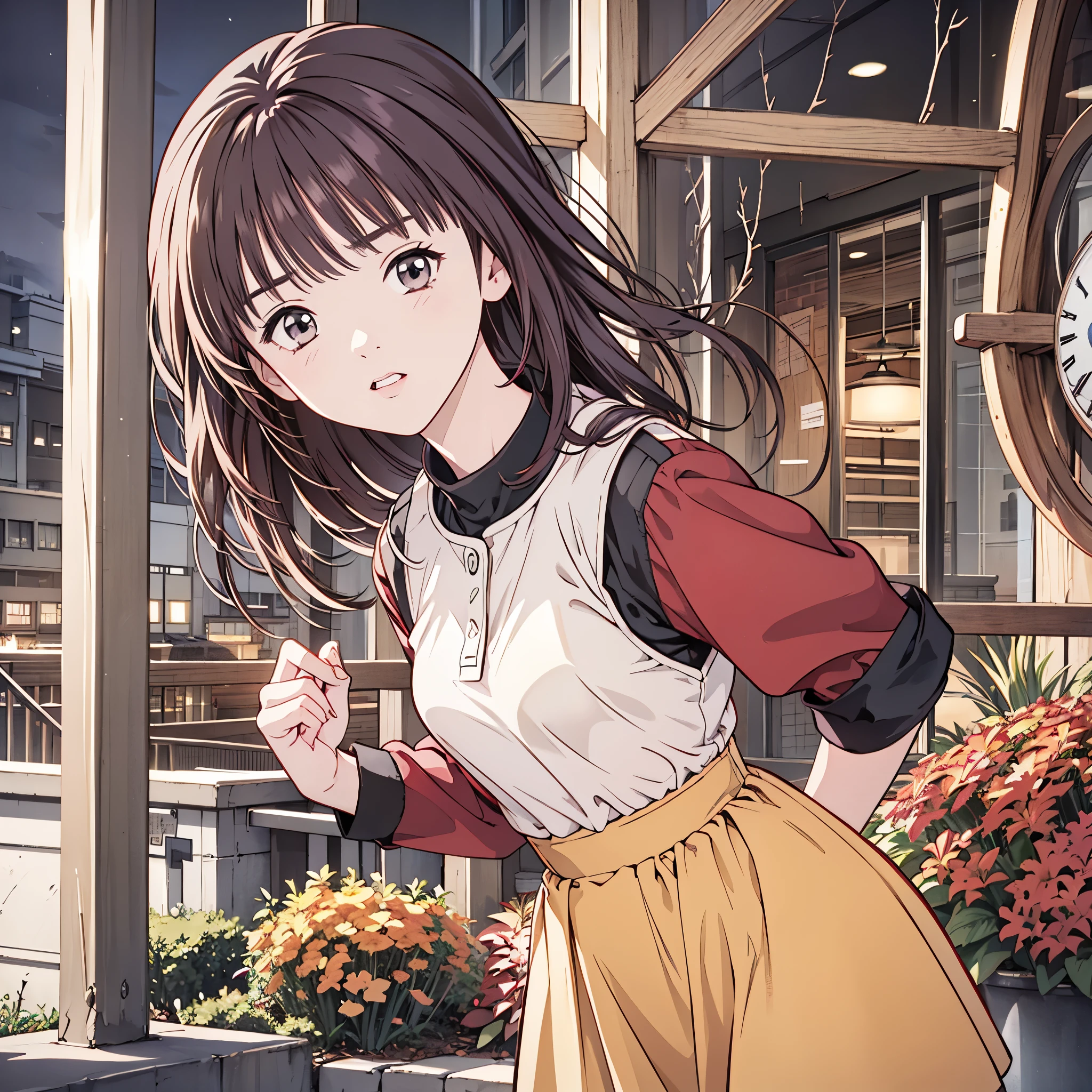 (8k、 top quality、​masterpiece:1.2)、( realistic、 ultra-detailed、 super A high resolution、 1 girl、、 beautiful detailed face、Mikity、narrow、( Slim Waist ) :1.3)、autumn服、autumn  、 Skin Texture 、Floating Hair、  Professional Lighting 、***************************服、 Human body、 brown hair、Shy、Timid、****** high ***************、1３age、cool、 boyish 、(( Class Idol、uniform))、Hokkaido、Clock Tower、