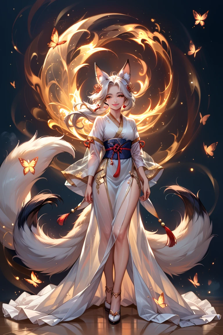 The nine-tailed fox, it has a pair of bright and intelligent eyes, exudes an otherworldly light, a beautiful face, otherworldly, the ultimate seduction of the national style --auto --s2