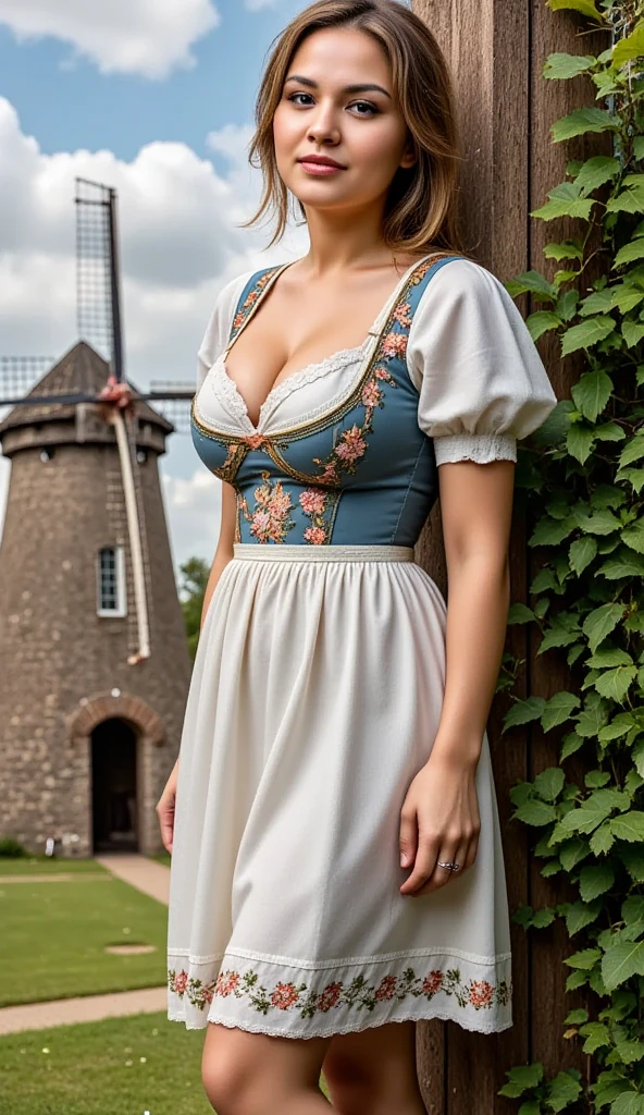 Bavarian milkmaid on a dairy farm with bare pussy