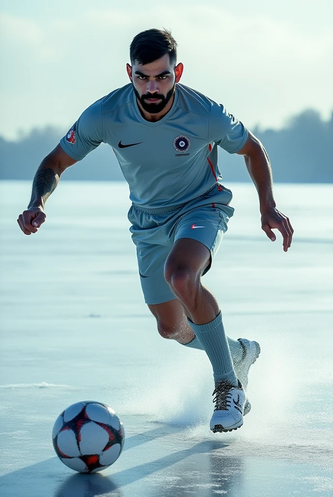 Virat kohli playing football on iced surface