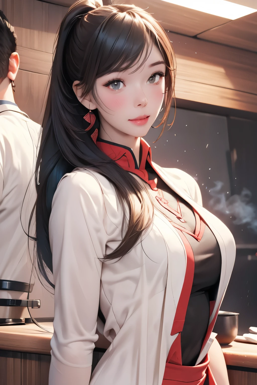 8k, 55 year old mature Japanese woman, Beautiful mature woman, Long eyelashes, Fine lines, Low Ponytail, Red lipstick, Tennis Wear, Saggy breasts, Cleavage, Pearl Necklace, Red lipstick, Wear a hat