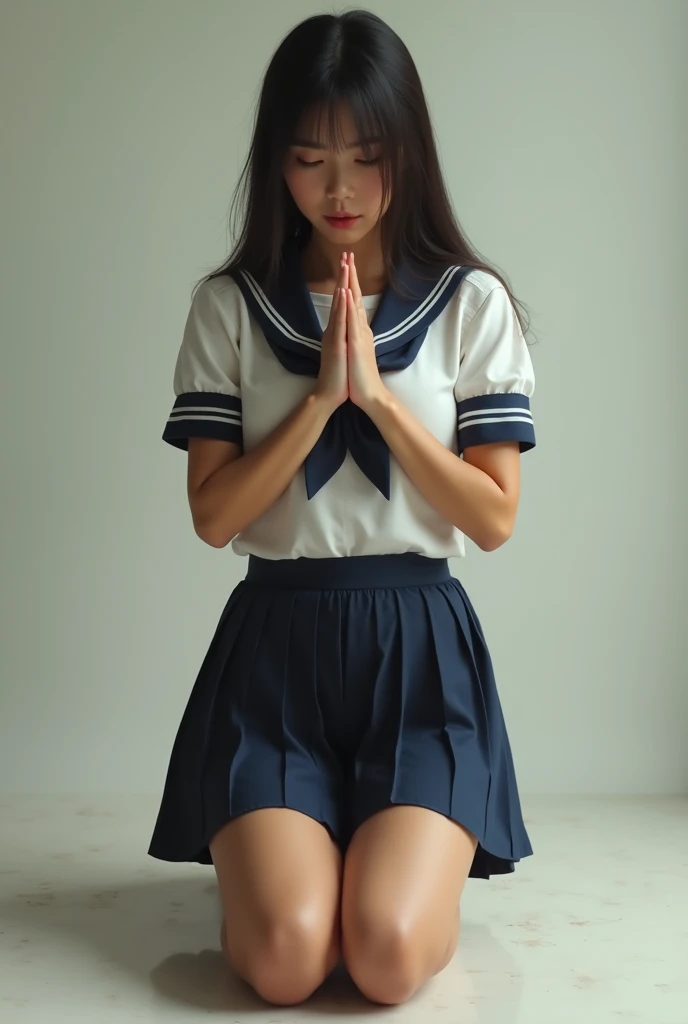 (masterpiece、high resolution、high quality),(Japanese women、、High school girls)、(Accurate anatomy,Beautiful body)、, Put your hands forward from both feet, Put both feet in the circle of hands, Quite embarrassing, White panties, Beautiful feet, Tight Skirt, 90 degree knee, Place your heels on the ground, Hands in front of feet, Hold my feet, Kneel, paved, RAW Photos, In 8K, 最high quality, Ultra-high resolution, Beautiful face details, Real human skin, Gentle expression, Front view, Angle from below, Long Hair, Realistic, Realistic, cute, Short skirt, Lurking deep in the city, cute女子高生, (Japanese Uniform, Japanese Uniformを着て), Surreal school girl, Full Body Lesbian,