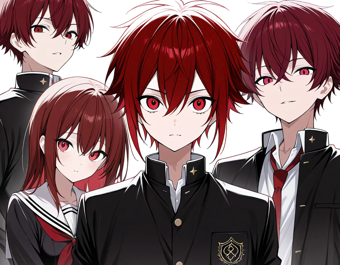  dark red hair， red eyes，whole body，male，School Uniform，Quiet but scary