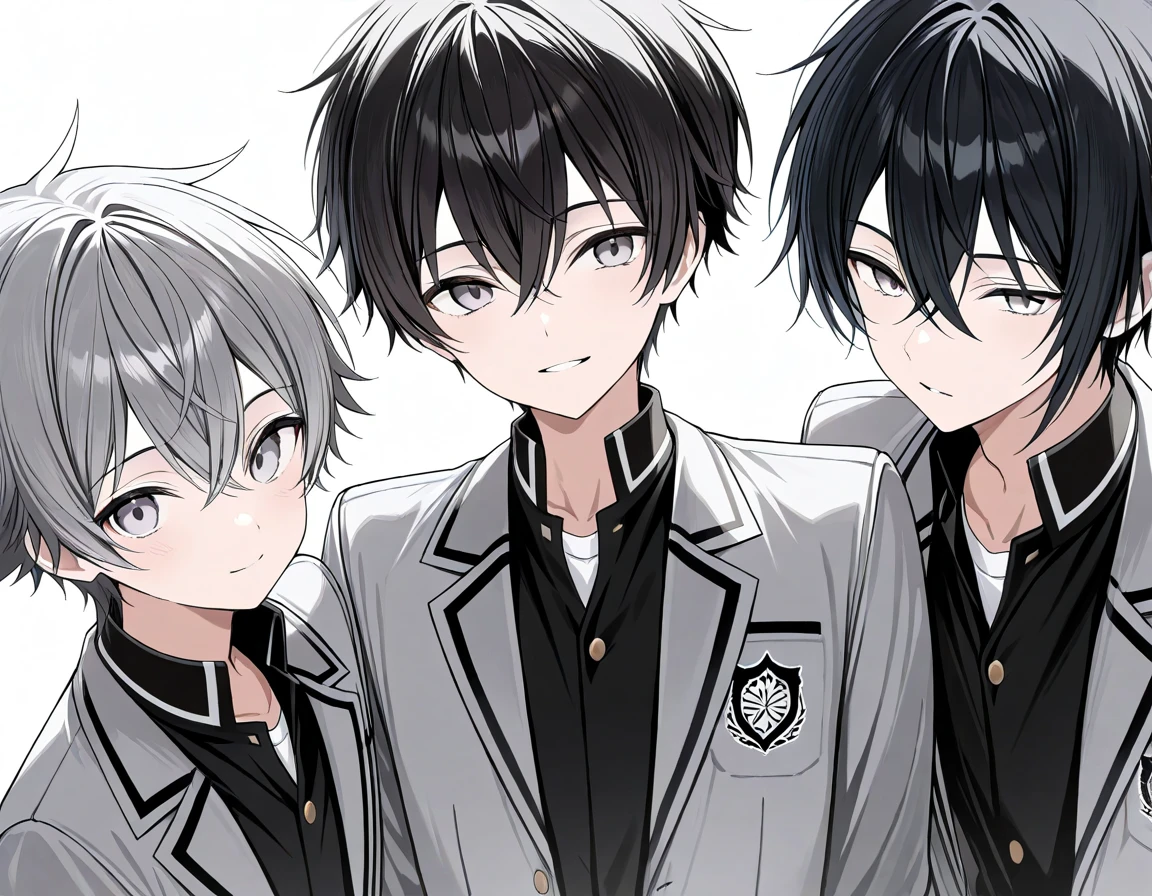  blue gray black hair， gray eyes ，whole body，male，School Uniform