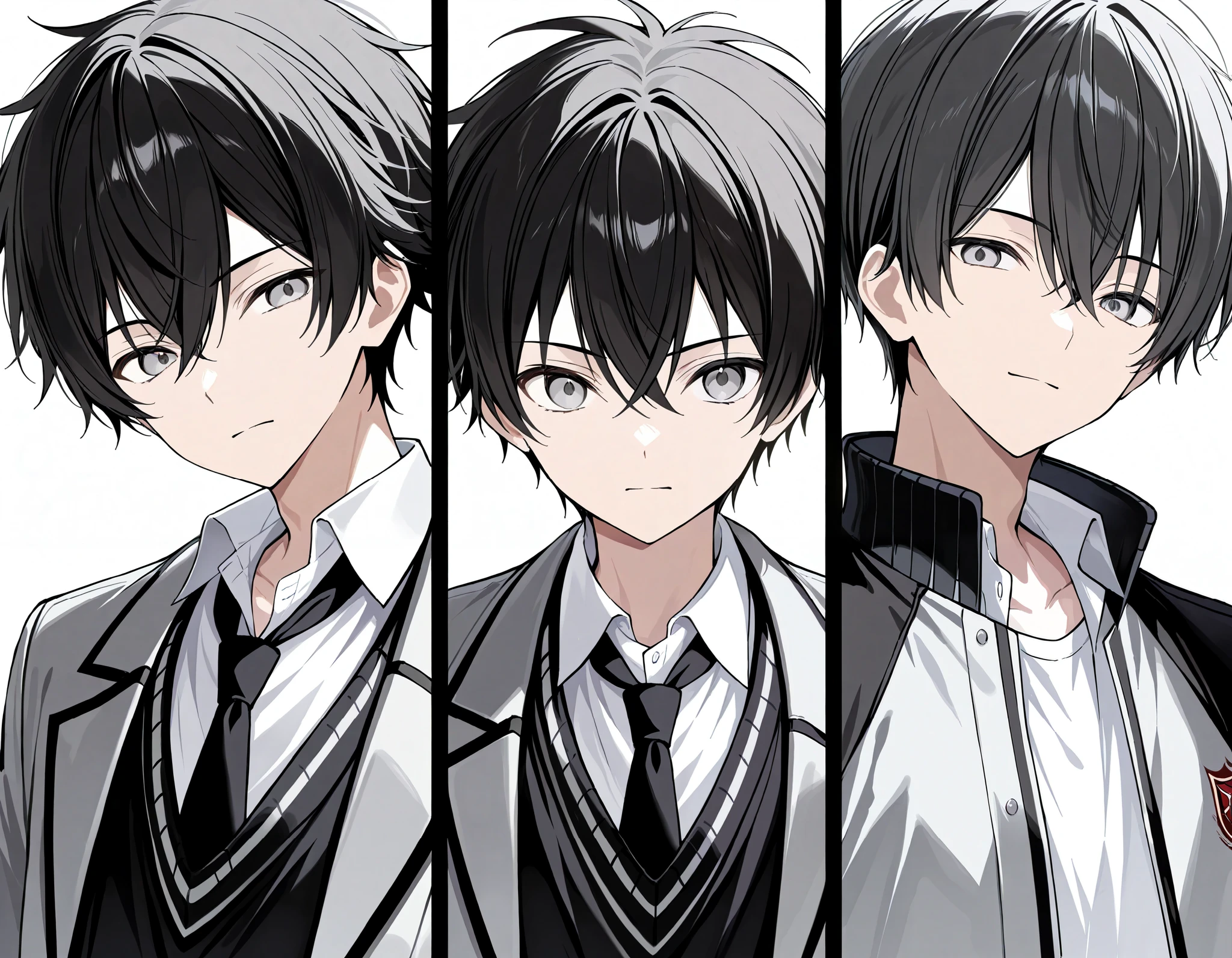  blue gray black hair， gray eyes ，whole body，male，School Uniform