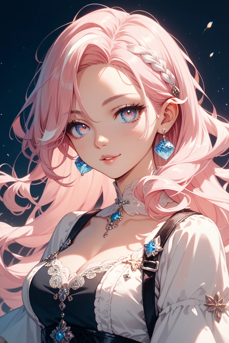  cow-like pattern, She has  pink hair.   SPARKLE; GLITTER