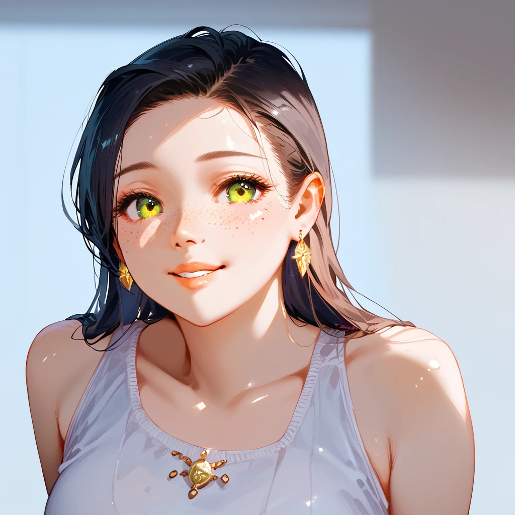 ((((masterpiece, Highest quality, High resolution)))), Extremely detailed 8K, Beautiful girl with a voluptuous body, (Ultra HD, Very detailed, Very detailed, Very realistic, Ultra-realistic, Photo Real), (One girl:1.5), (Realistic black hair), (Short Wavy Hair, hair ornaments, Earrings), (Dynamic pose), To the camera, View your viewers, (Blushing, Embarrassing, Exhausted, smile), (Green Eyes, Sharp eyes), (Huge perky breasts:1.2), (Beautifully detailed face, Beautiful attention to detail), ((キラキラShine黒のシルクスリットドレス)), (detailed pussy), (stand up), Sweat, Shine, (Night Light), ((Cowboy Shot)), Jazz Bar, Fascinating