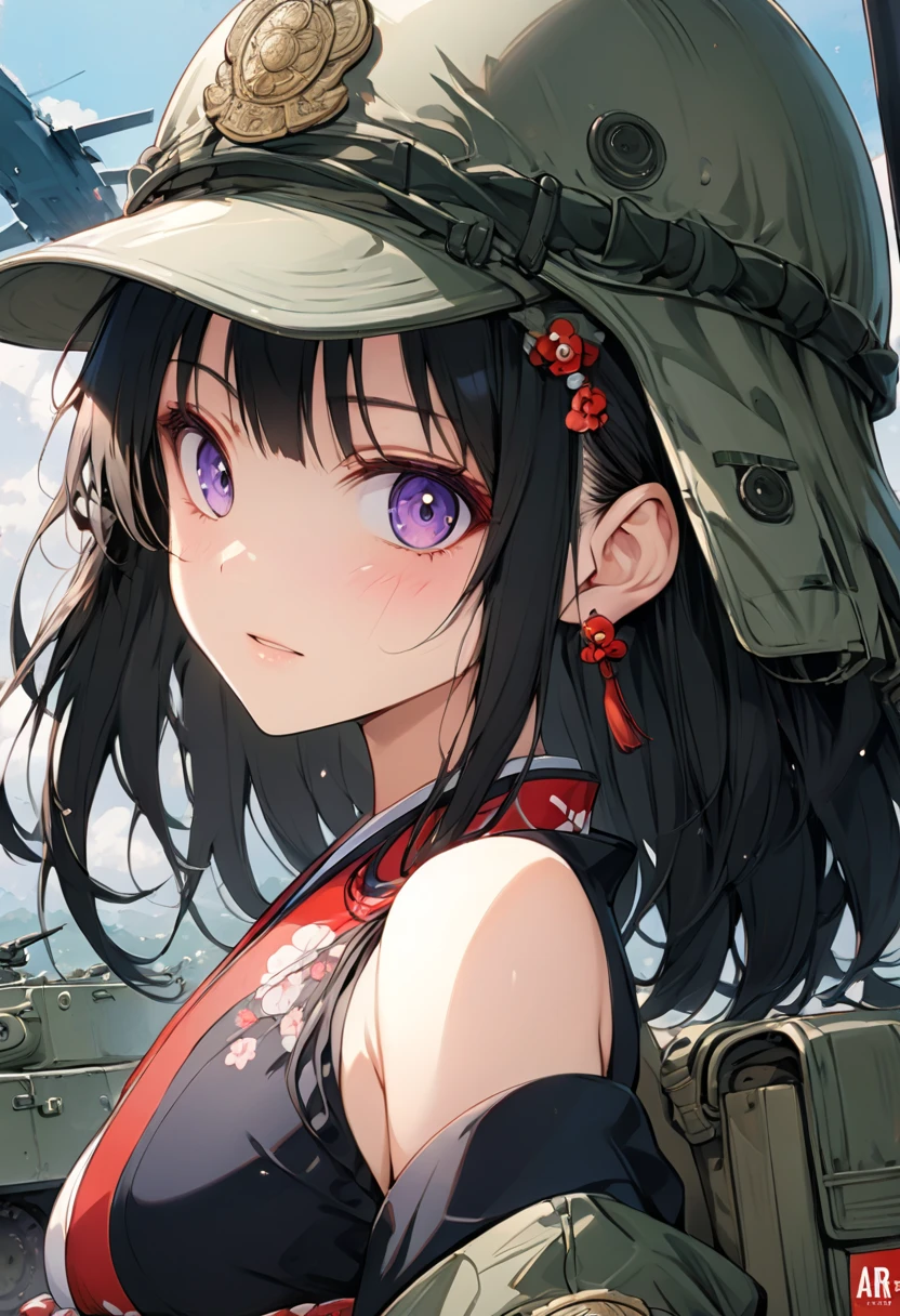 ((masterpiece, best quality, ultra-detailed, very fine 8KCG wallpapers)), japan animestyle,anime,japanese,1girl, solo, ARMY, combat area,, perfect hands, --ar 3:4 --v 6.1